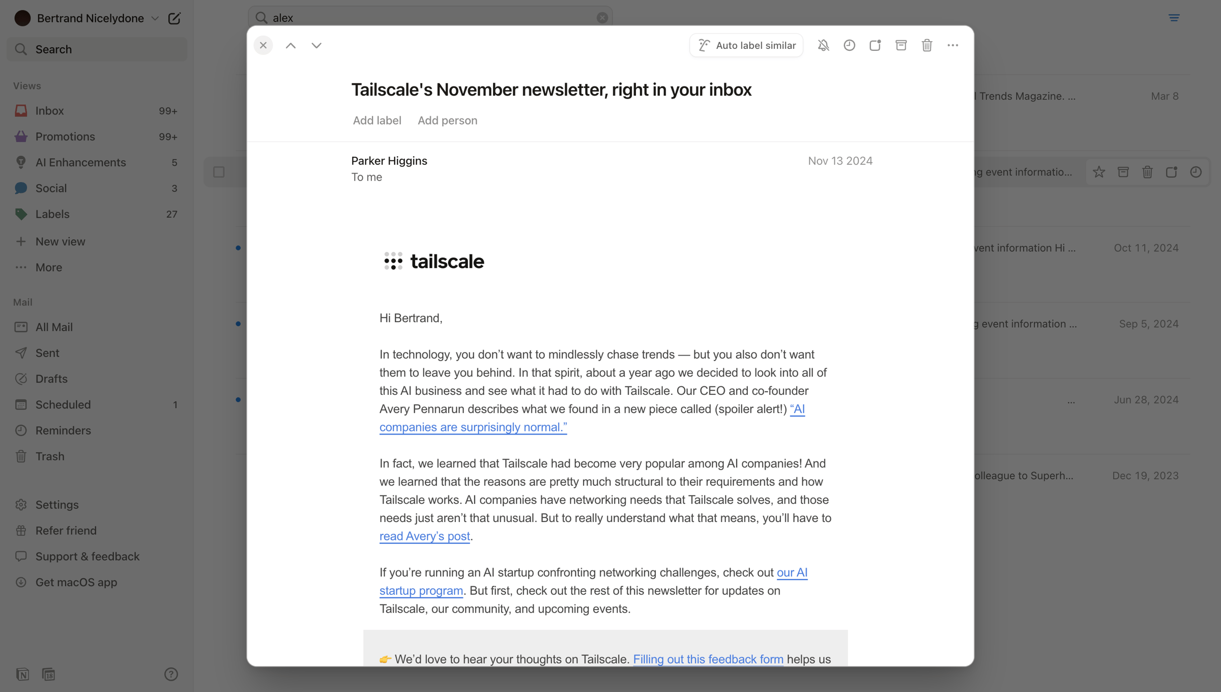Notion Mail - Search • nicelydoneproducts@gmail.com • Notion Mail screen