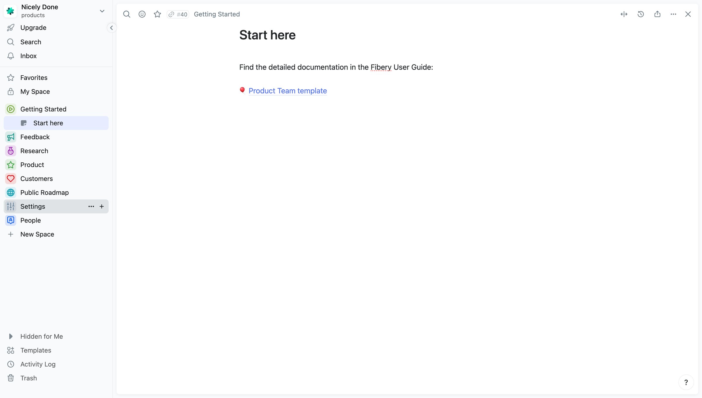 Fibery - Start here | Fibery screen