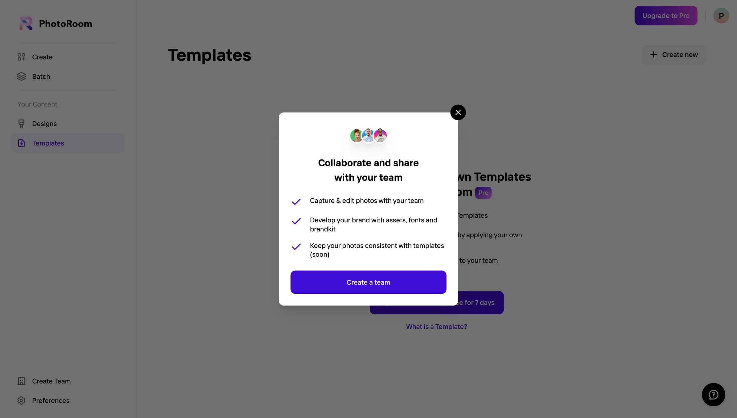 Photoroom - Your Content - Templates - PhotoRoom screen
