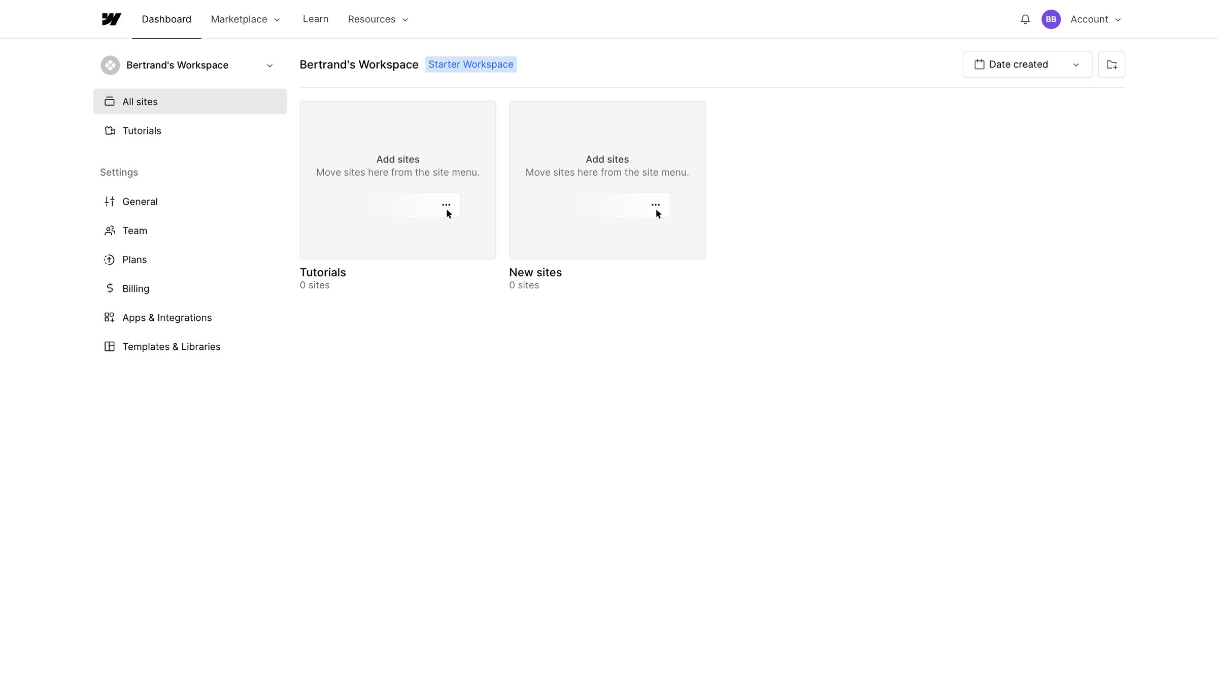 Webflow - Sites - Webflow screen