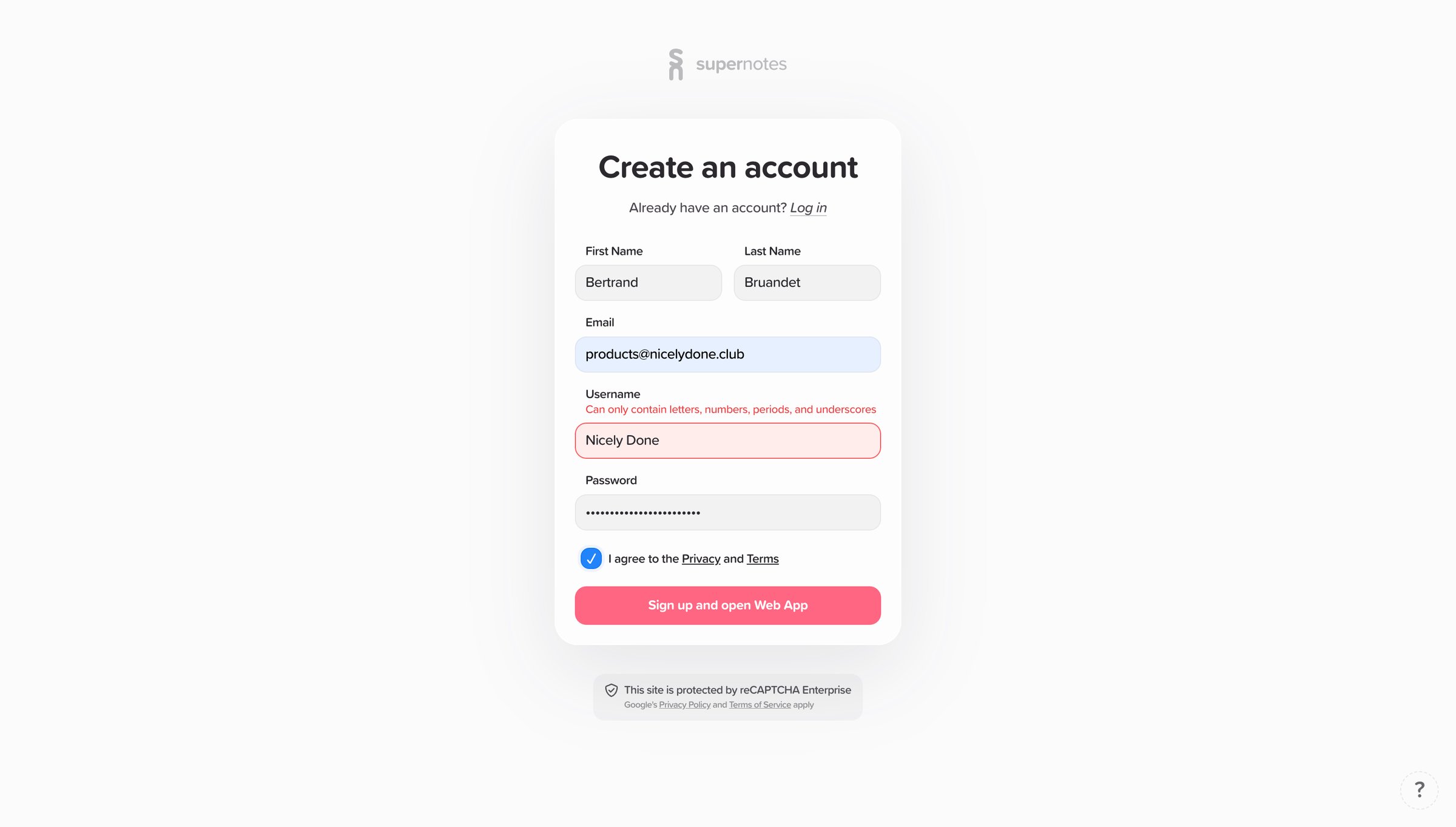 Supernotes screen