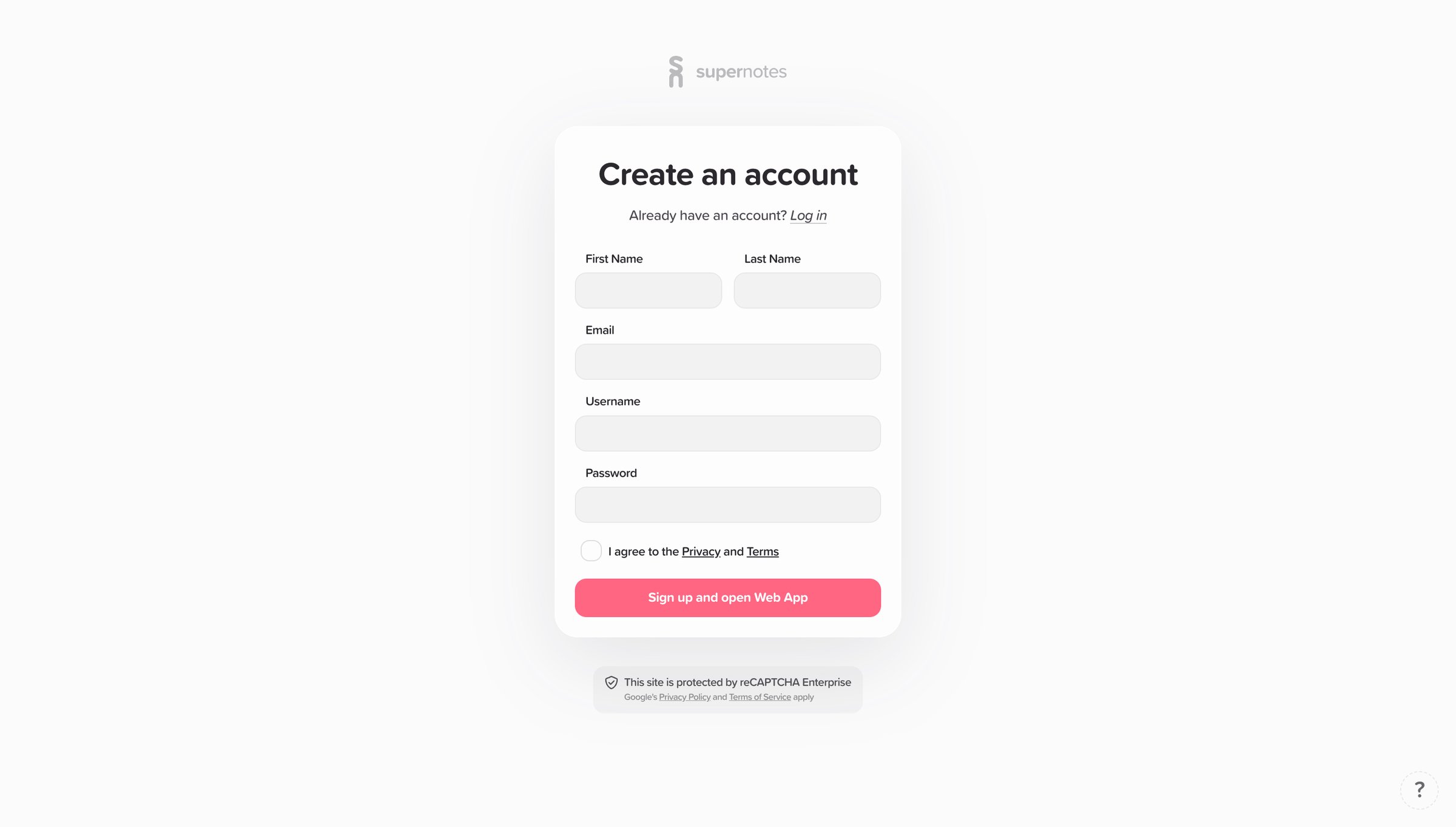 Supernotes screen