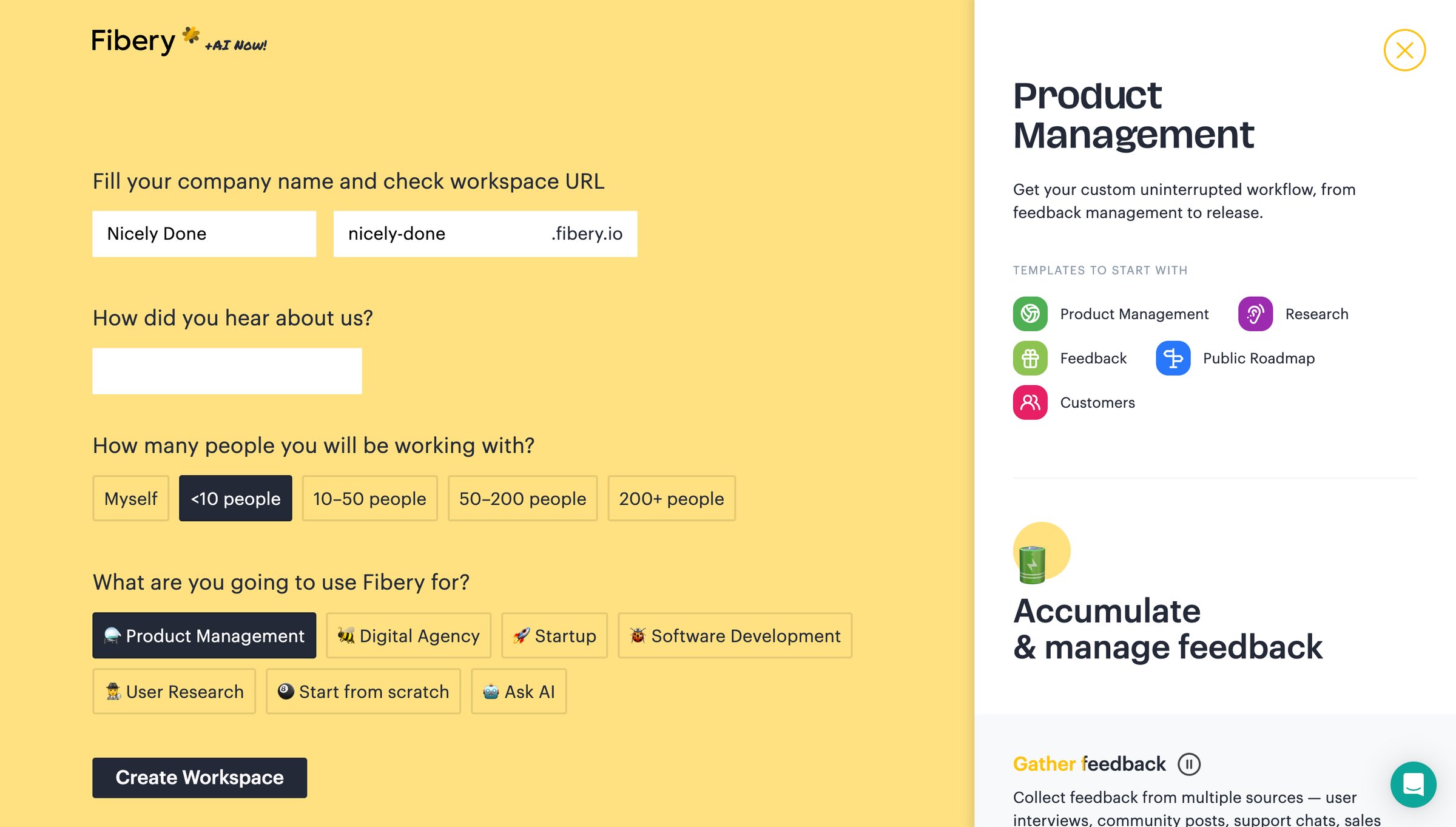 Fibery - Create workspace — Fibery — Fibery screen