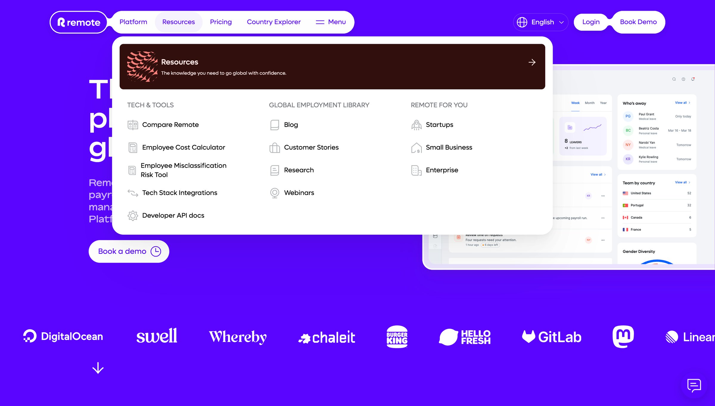 Remote - Global HR Solutions | Employment Tools for Distributed Teams Remo screen
