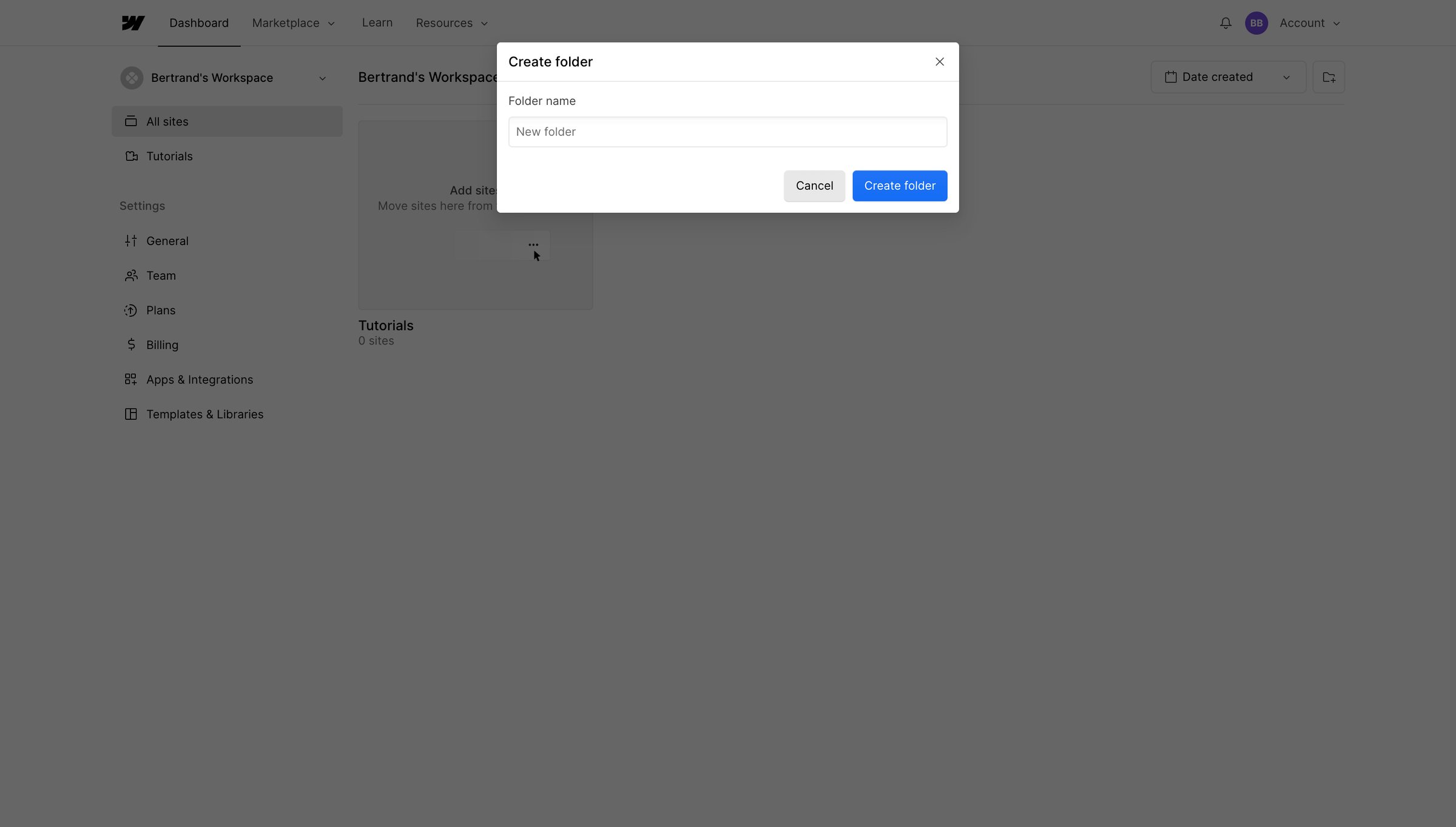 Webflow - Sites - Webflow screen