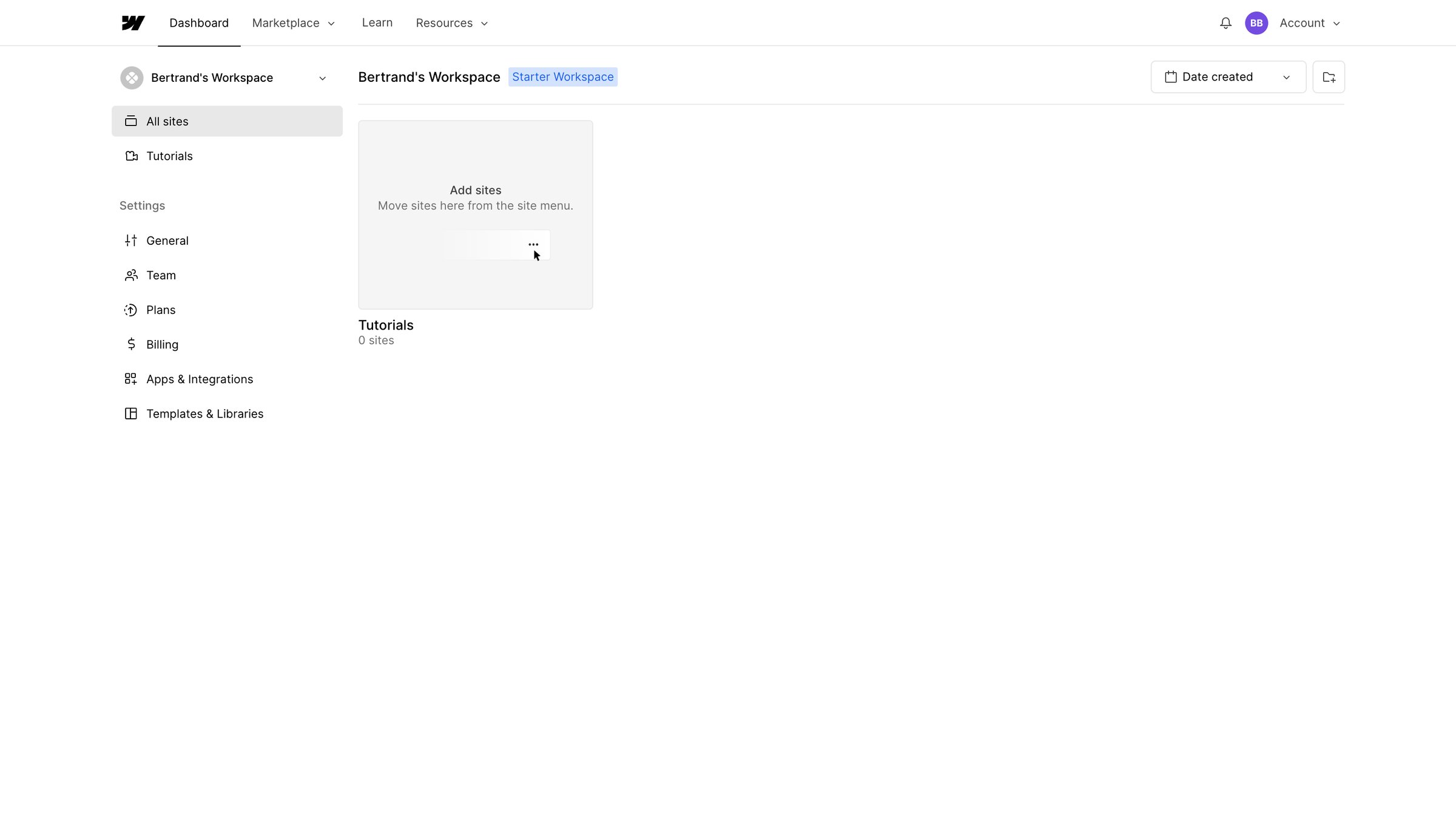 Webflow - Sites - Webflow screen