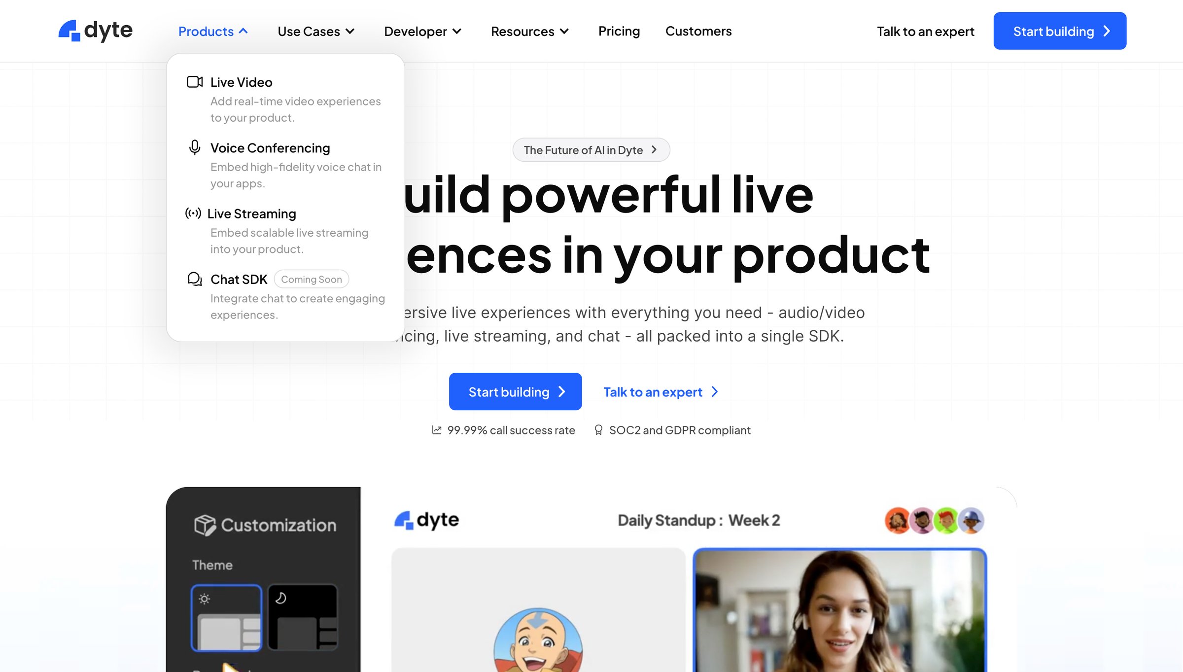 Dyte - Build powerful live experiences with Dytes SDKs screen