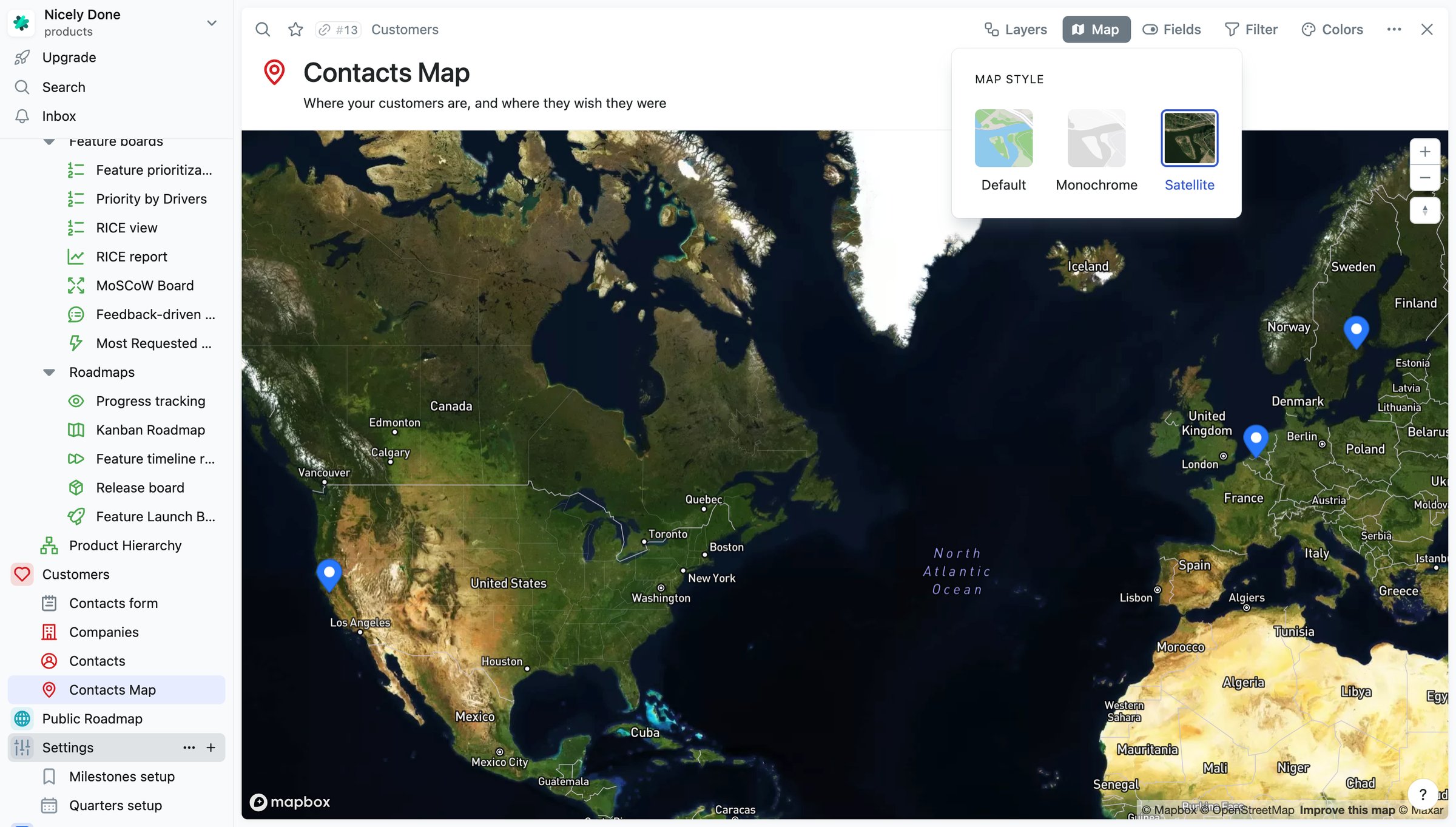 Fibery - Contacts Map | Fibery screen