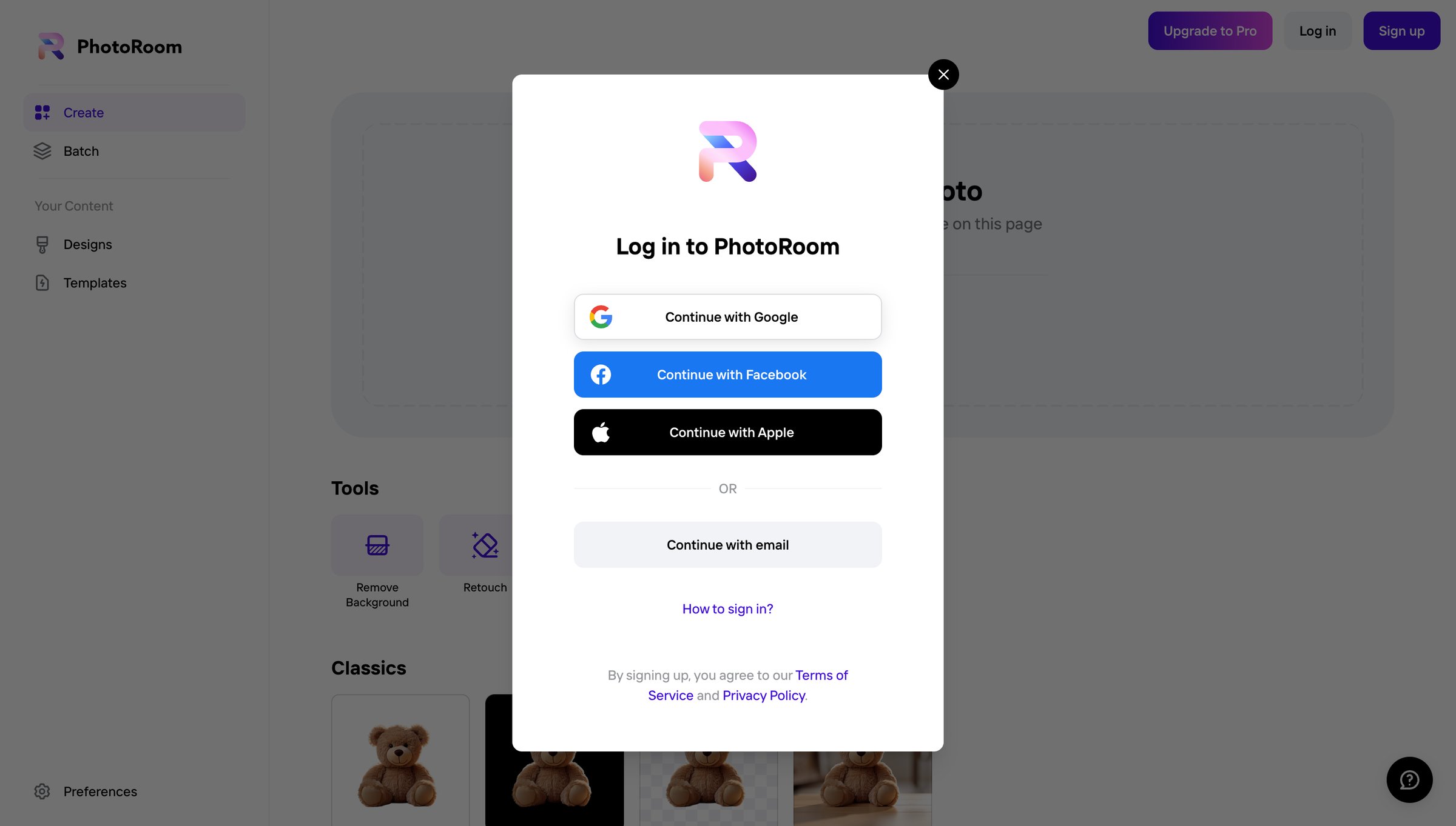 Photoroom - Create - PhotoRoom screen