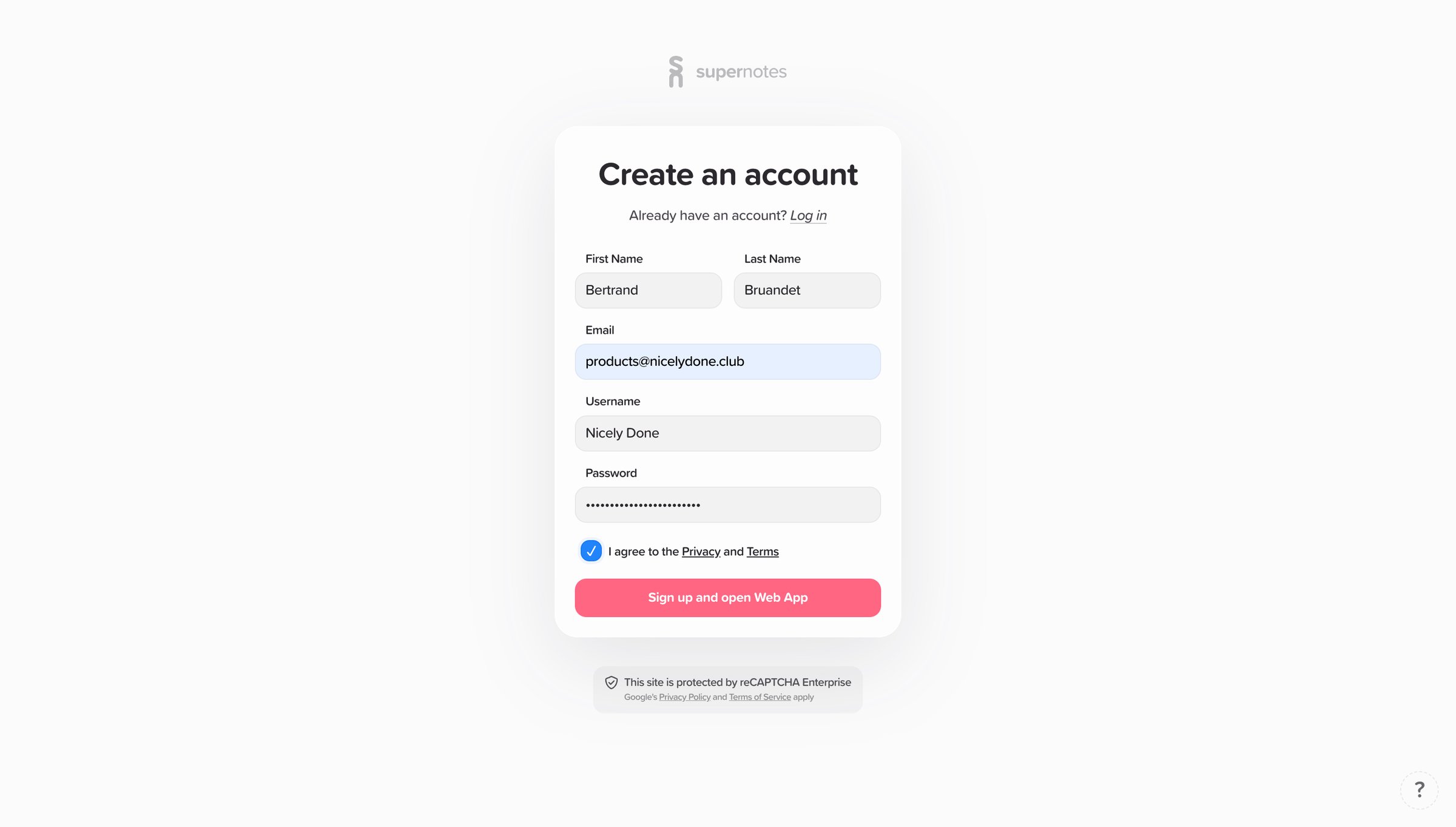 Supernotes screen