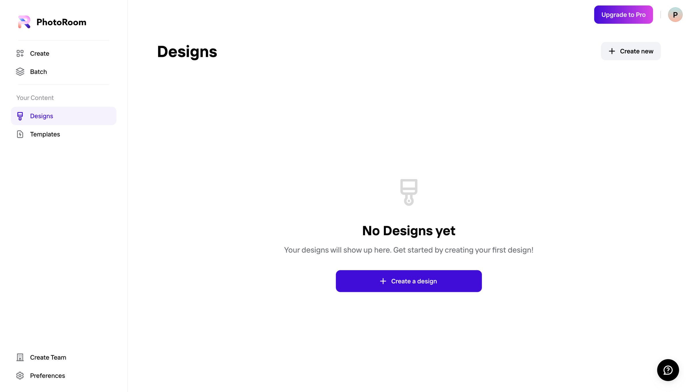 Photoroom - Your Content - Designs - PhotoRoom screen