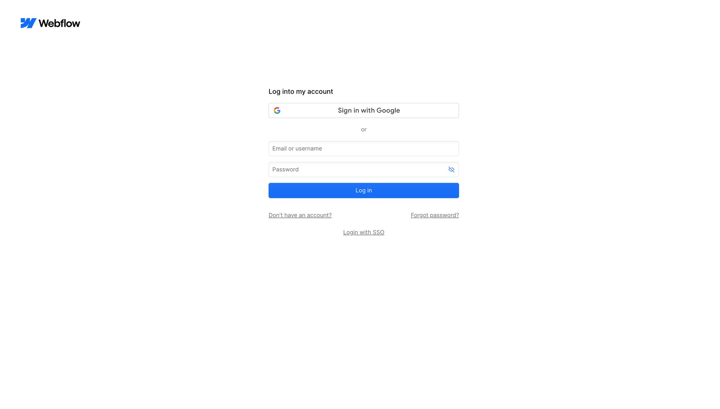 Webflow - Log In - Webflow screen