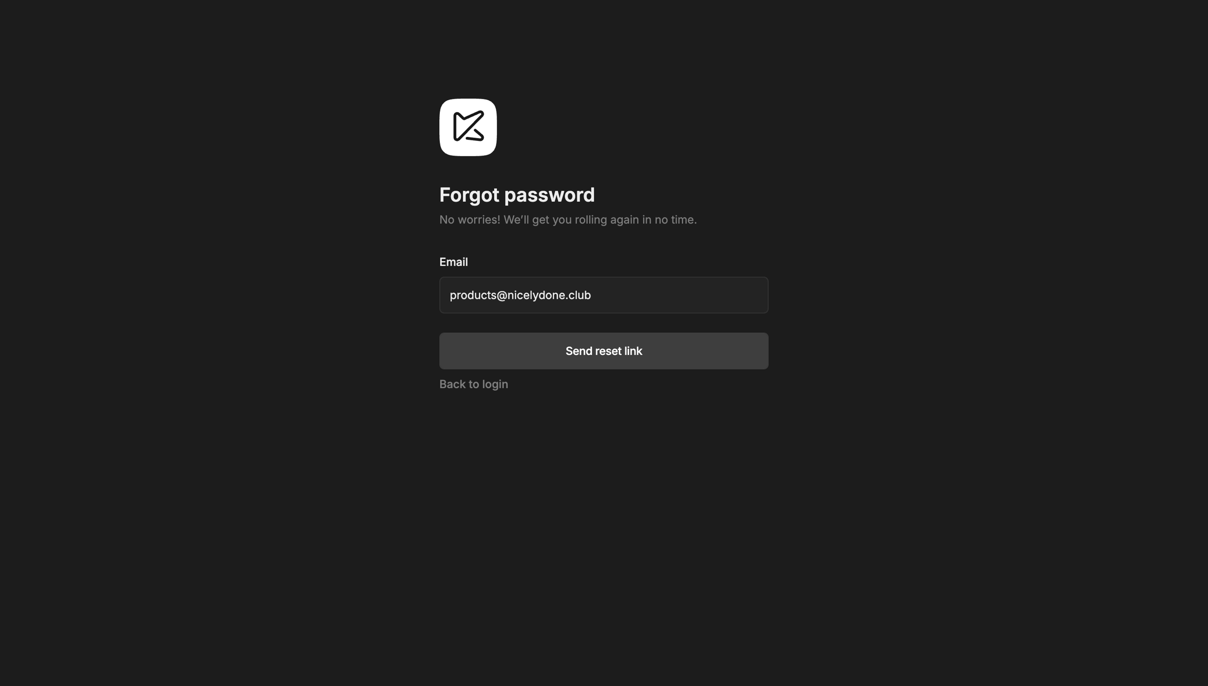 Kitemaker - Kitemaker · Forgot password screen