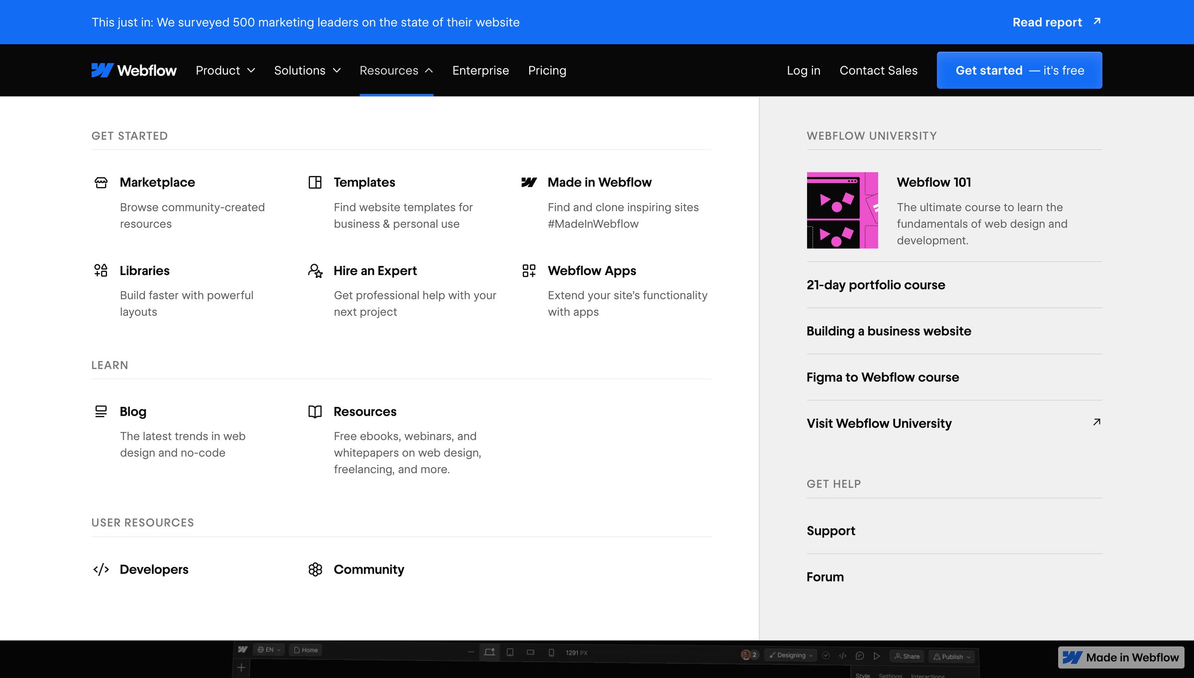 Webflow - Webflow Create a custom website | Visual website builder screen