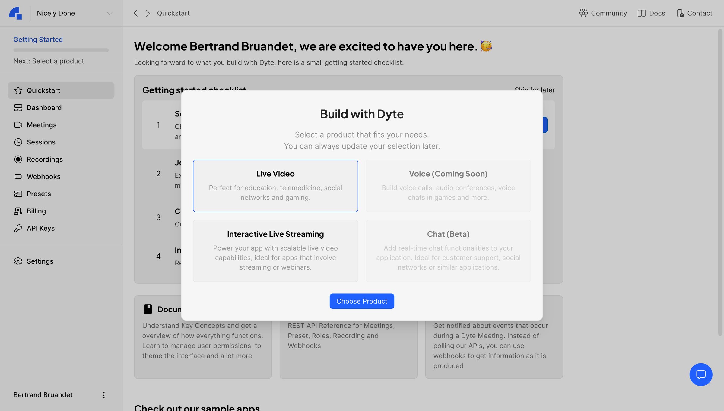 Dyte - Dyte - Developer Portal screen