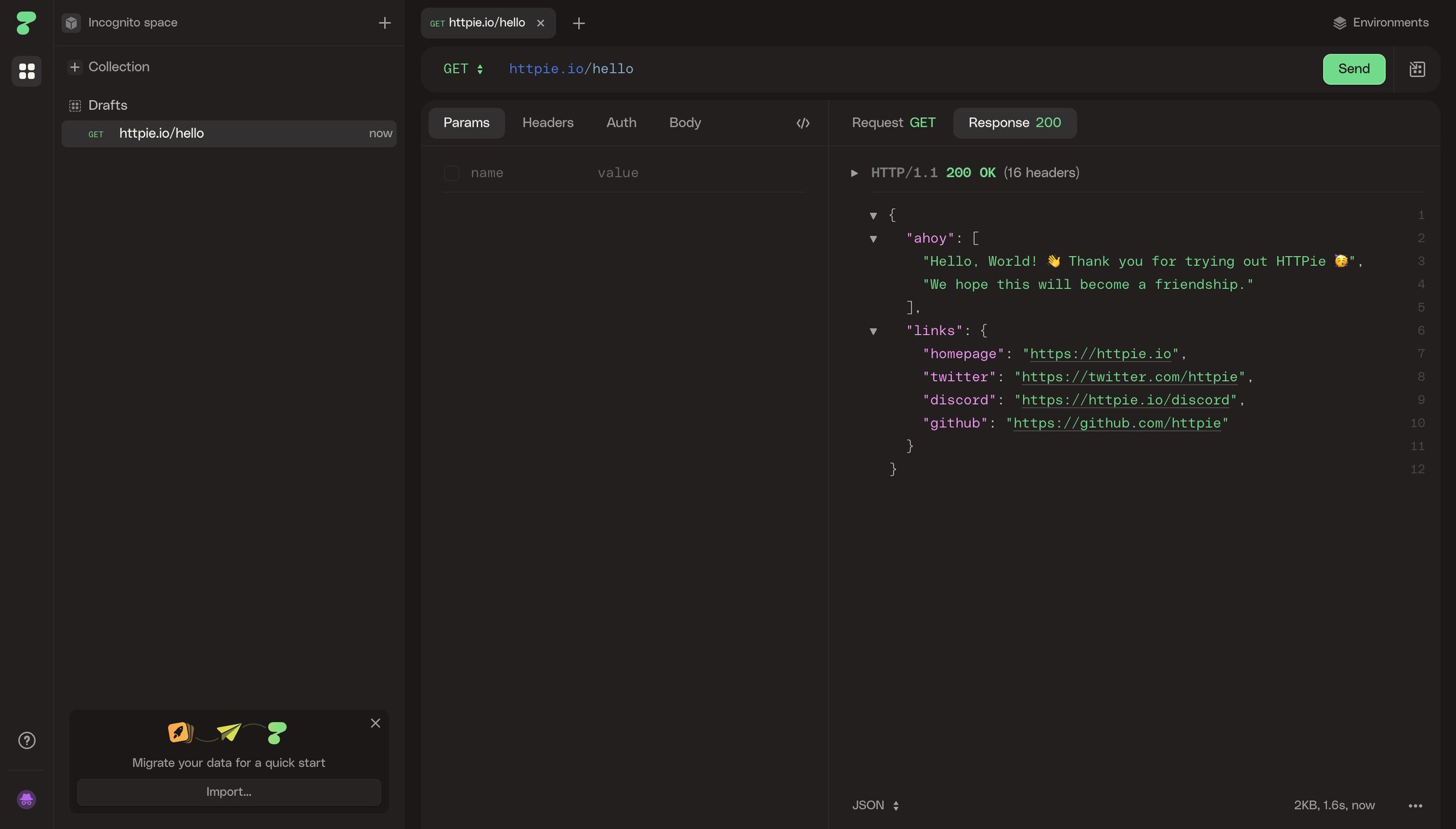 Httpie - HTTPie for Web — API testing client screen