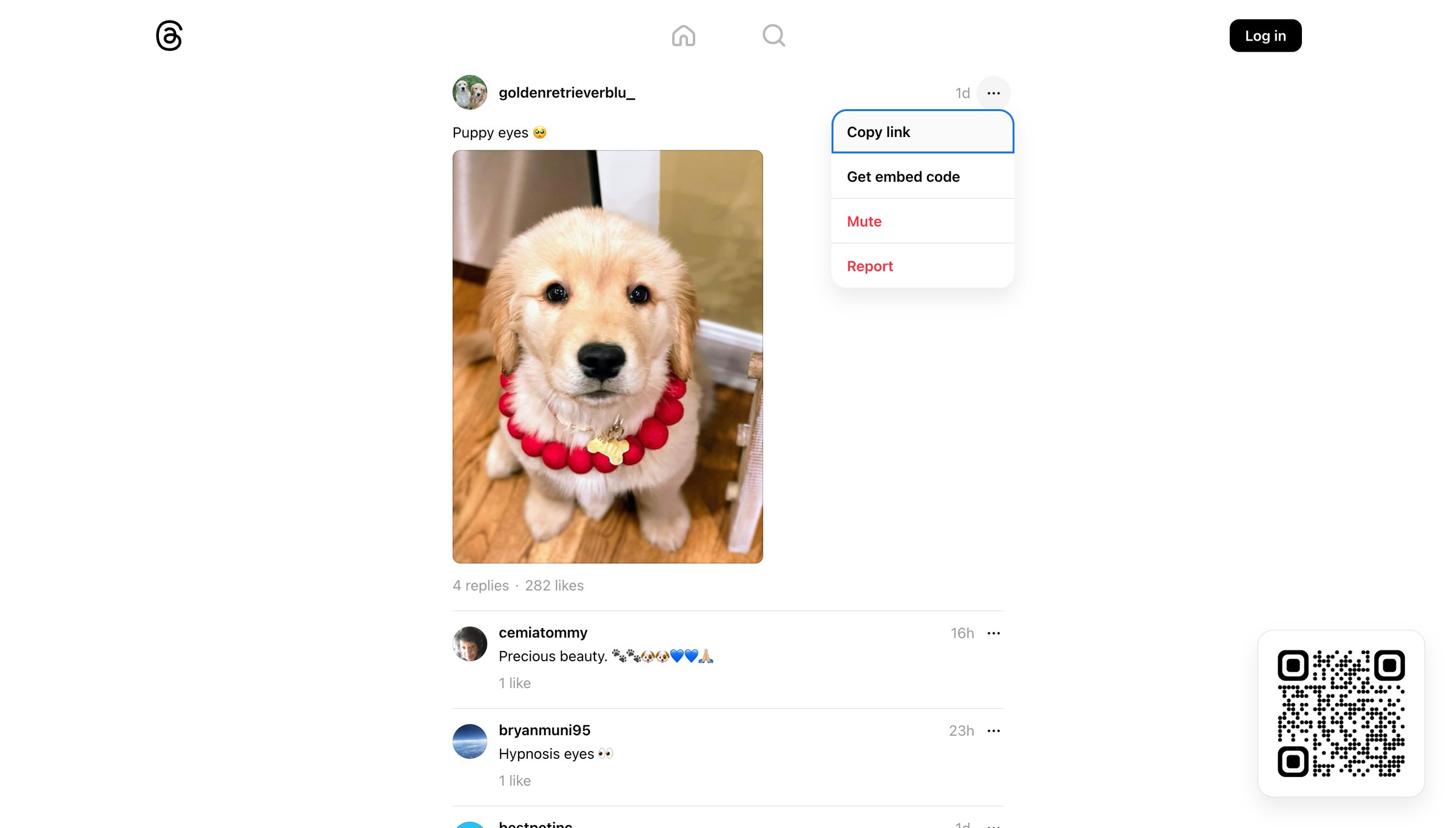Threads - @goldenretrieverblu_ • Puppy eyes | • Threads screen