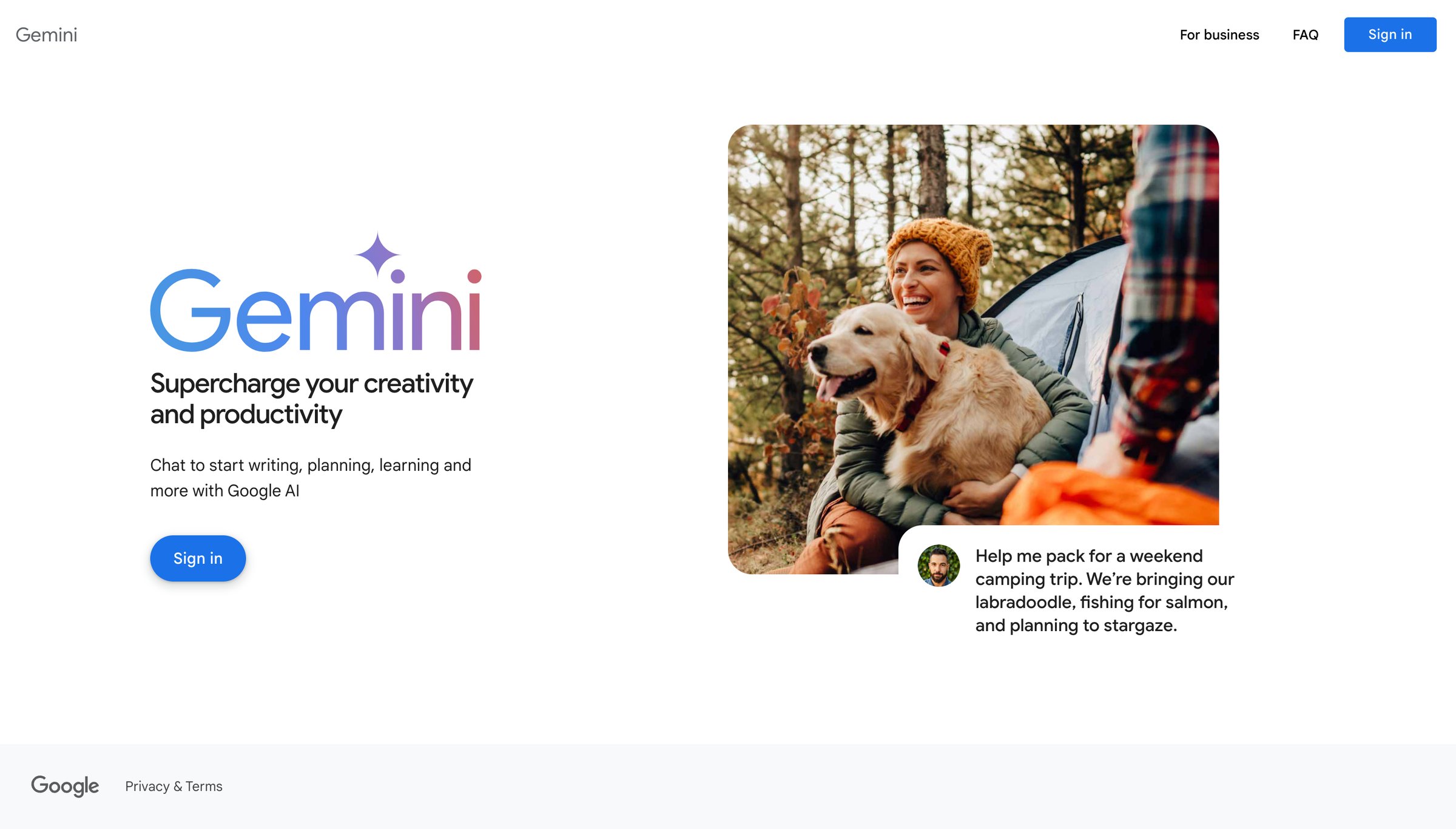Gemini - Gemini - chat to supercharge your ideas screen