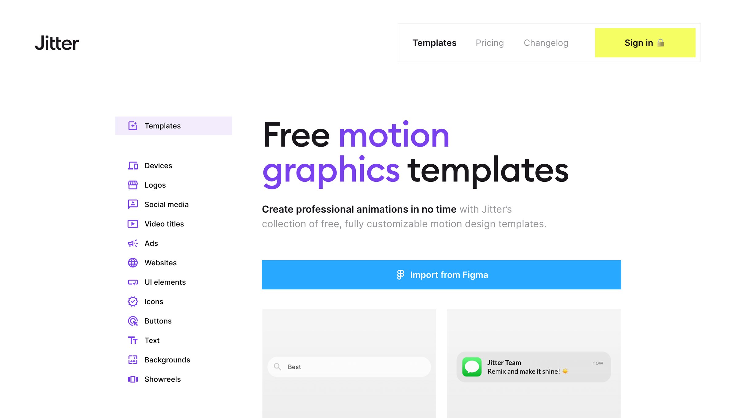 Jitter - 100+ Free motion graphics templates · Jitter screen