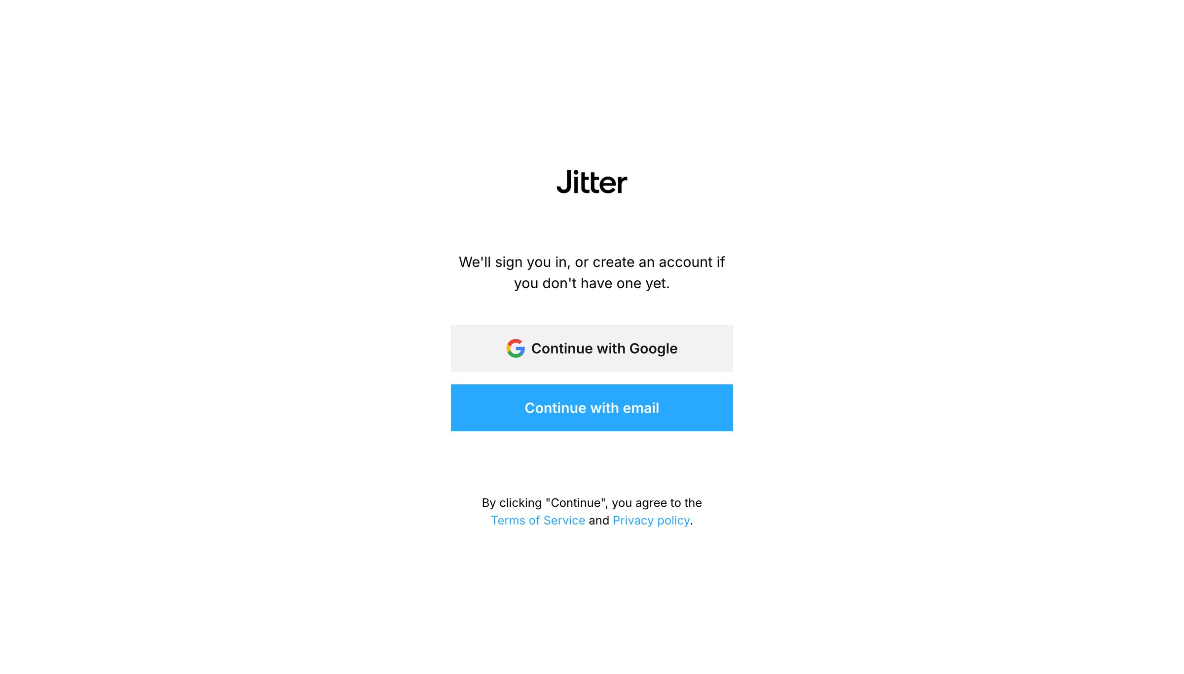 Jitter - Sign up · Jitter screen