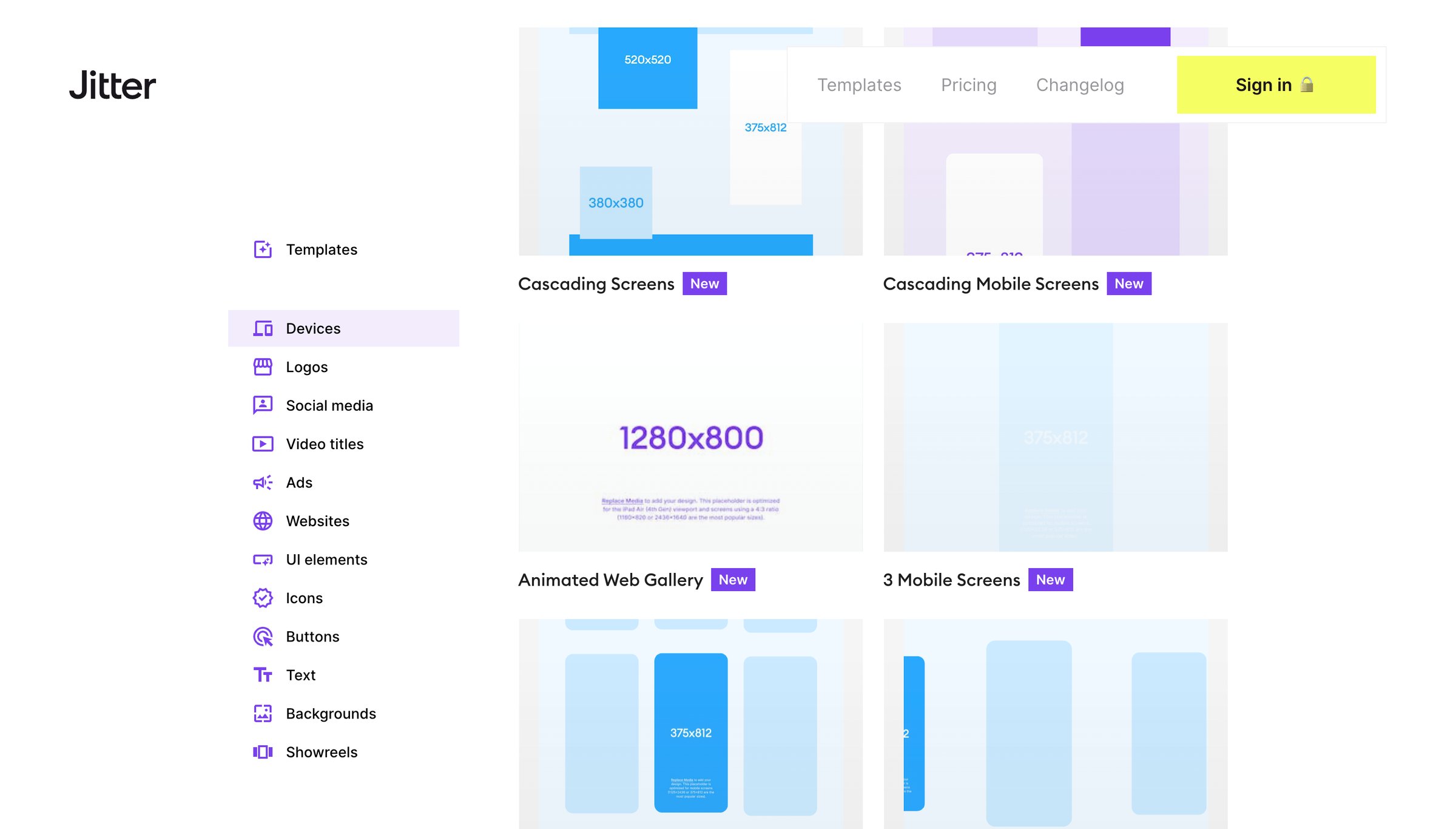 Jitter - Free animated device mockups · Jitter screen