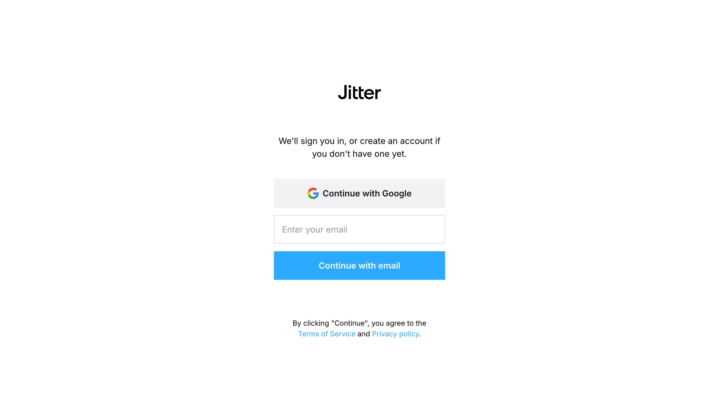 Jitter - Sign up · Jitter screen