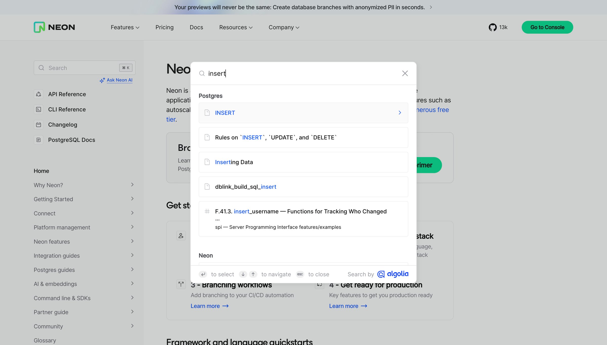 Neon - Neon documentation - Neon Docs screen