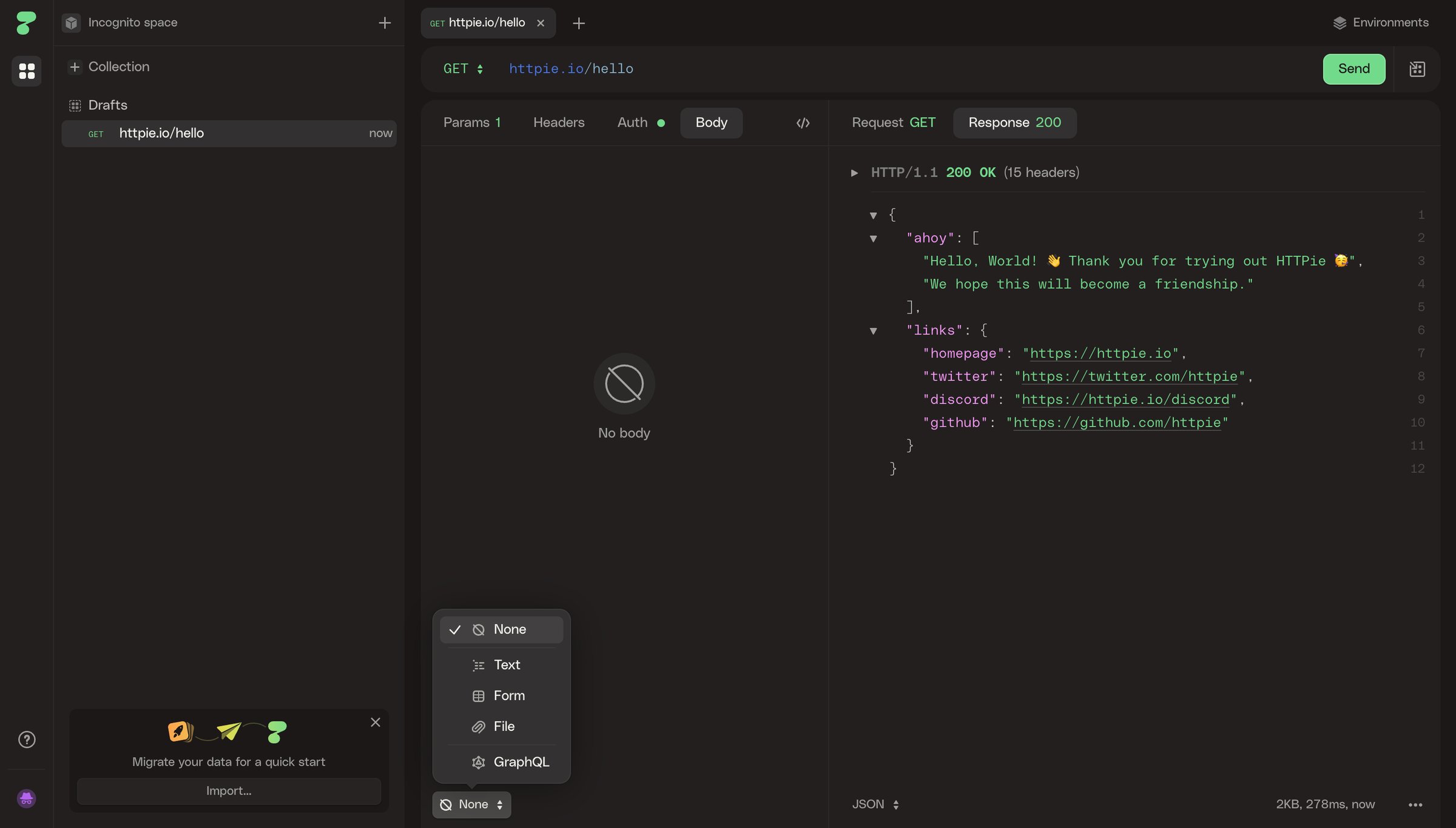 Httpie - HTTPie for Web — API testing client screen