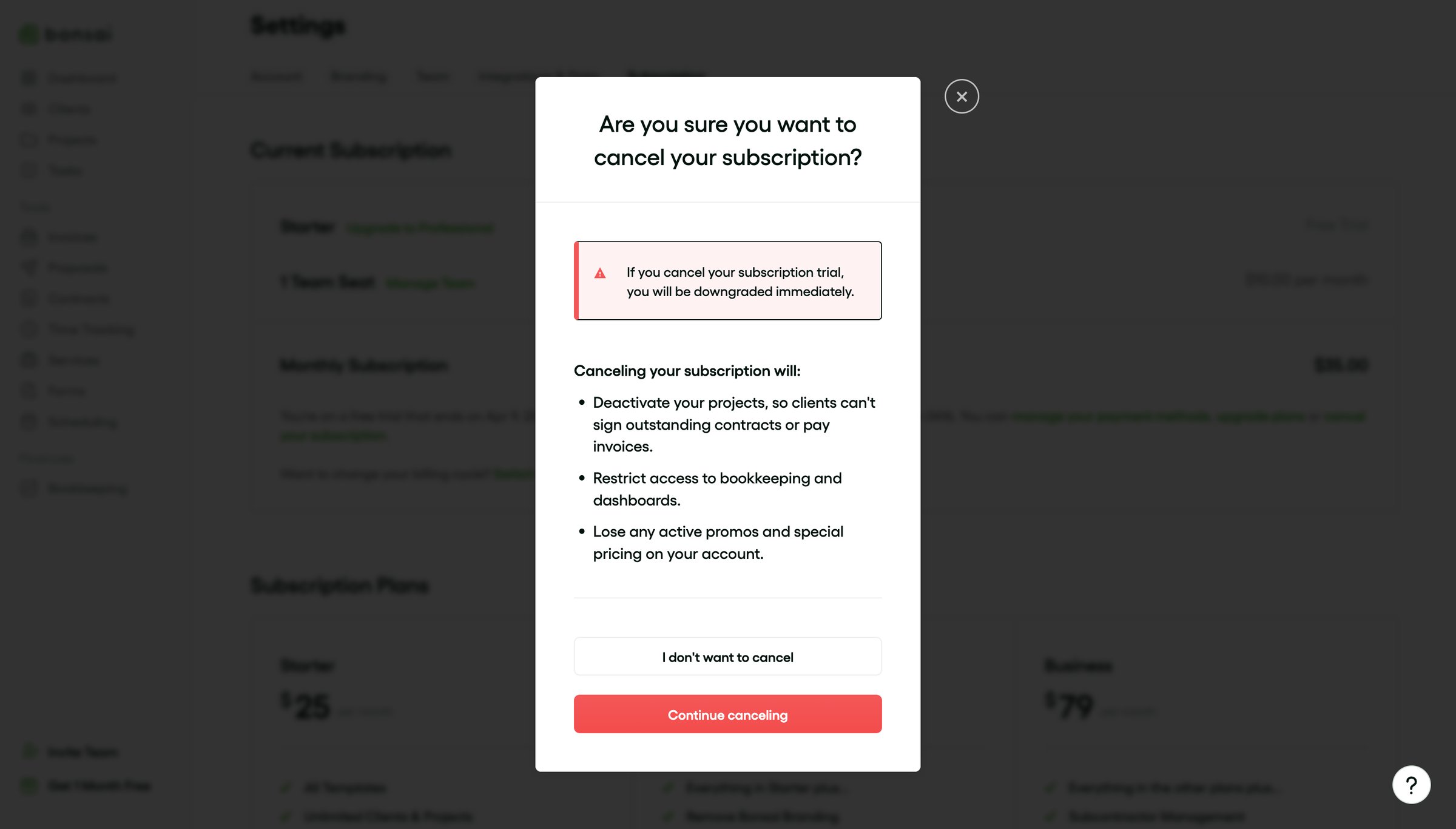 Subscription Settings - Bonsai from Bonsai