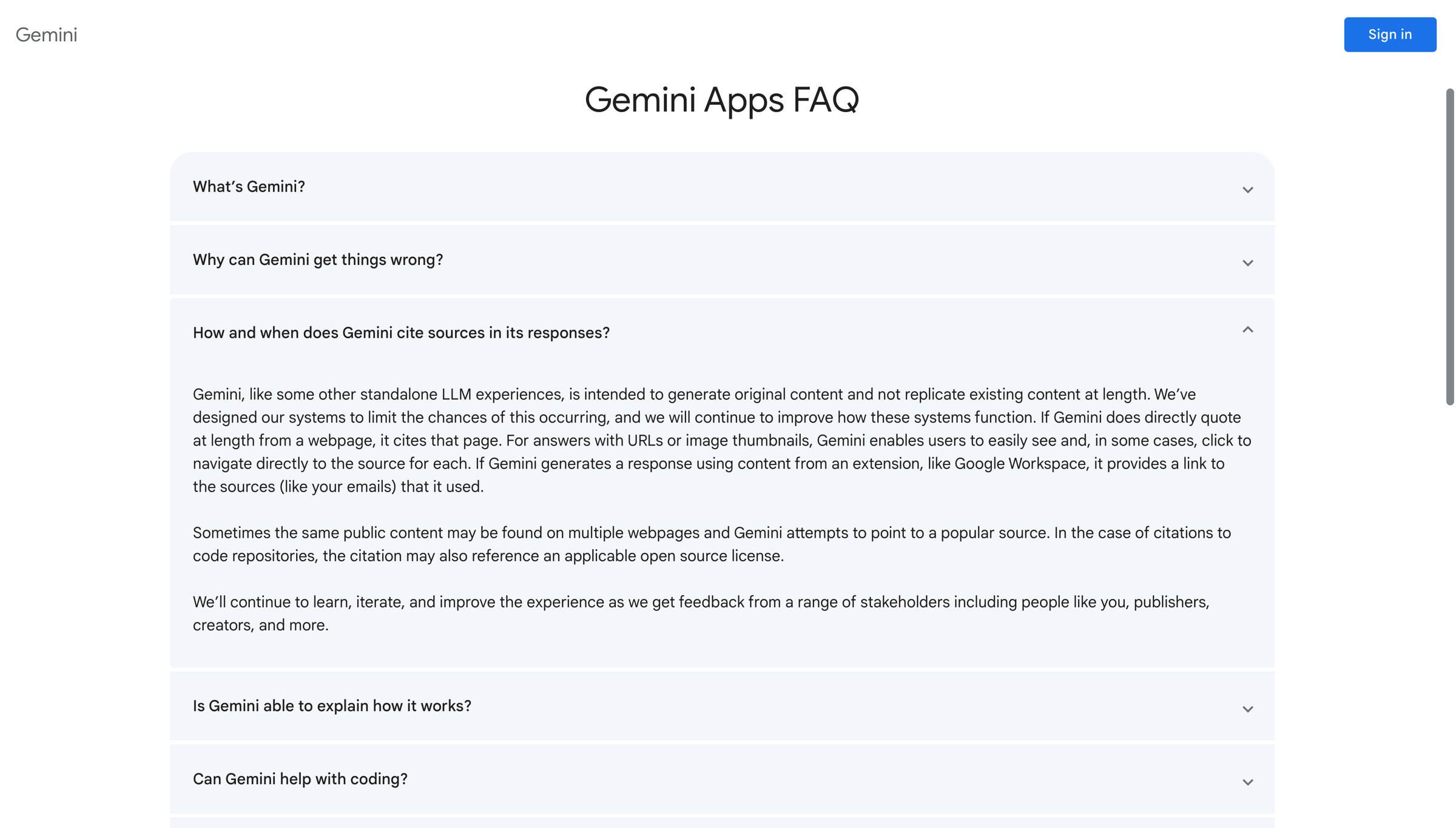 Gemini - What Gemini Apps can do and other frequently asked questions screen