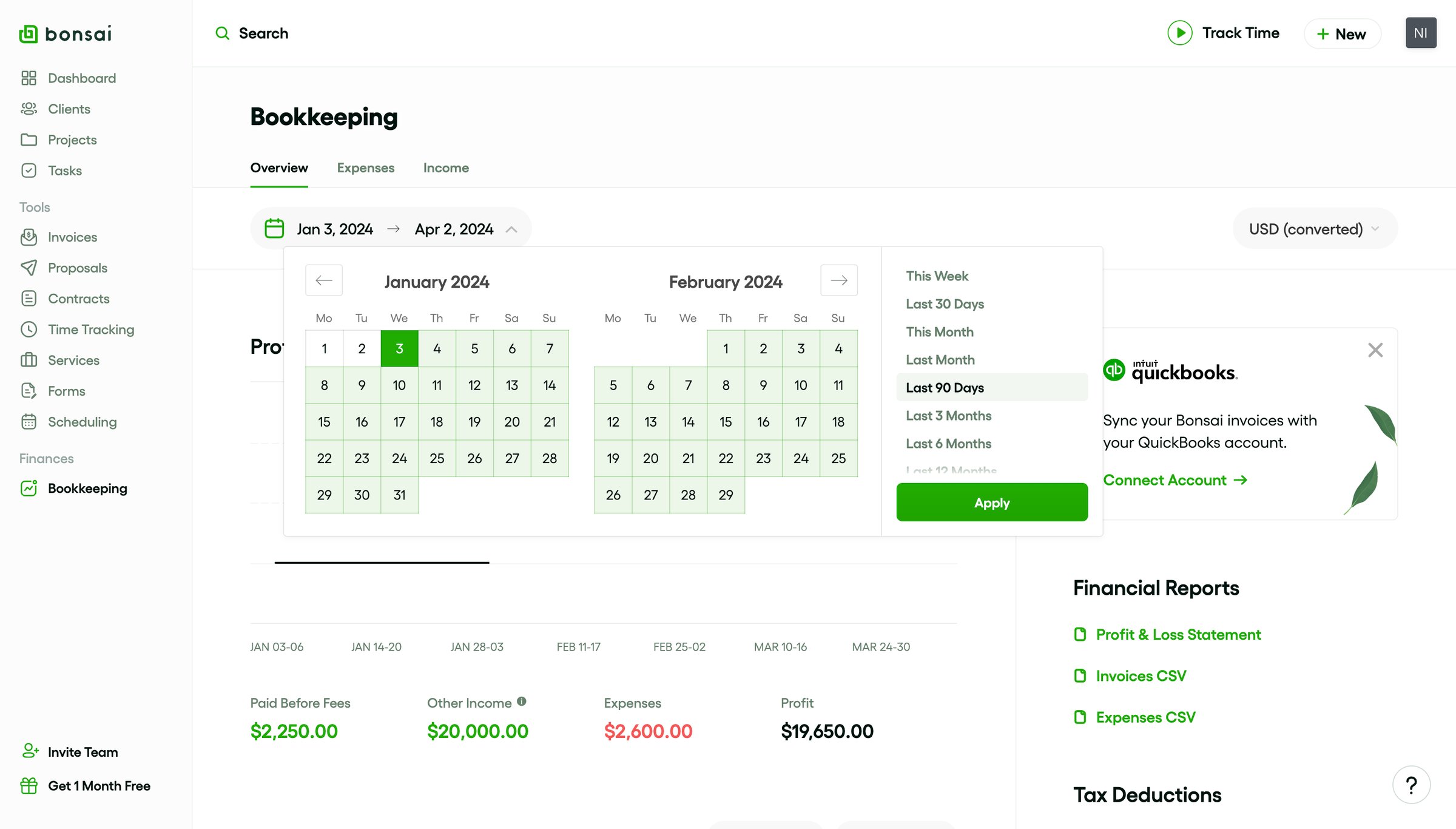 Bonsai - Bookkeeping - Overview - Bonsai screen