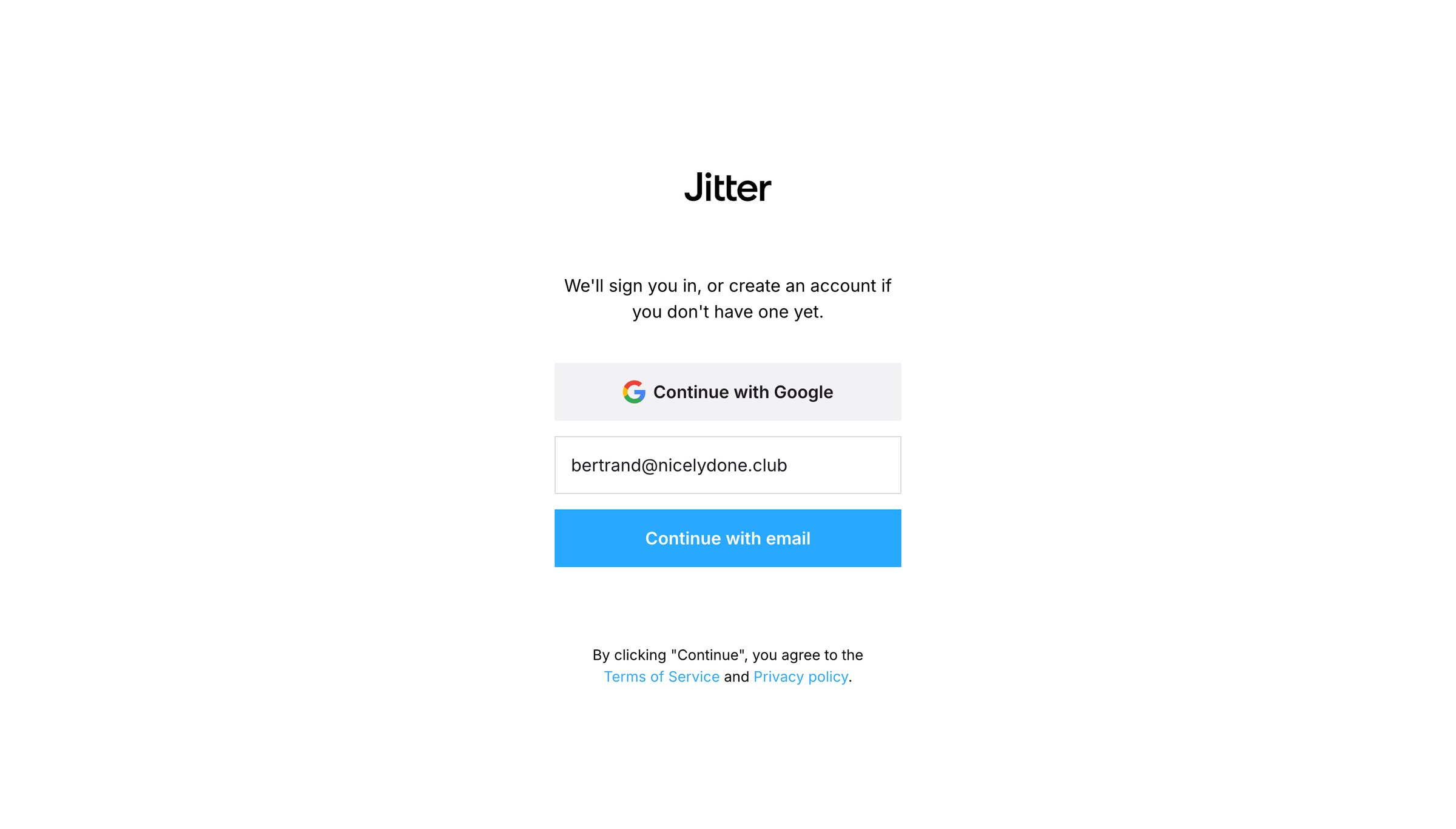 Jitter - Sign up · Jitter screen