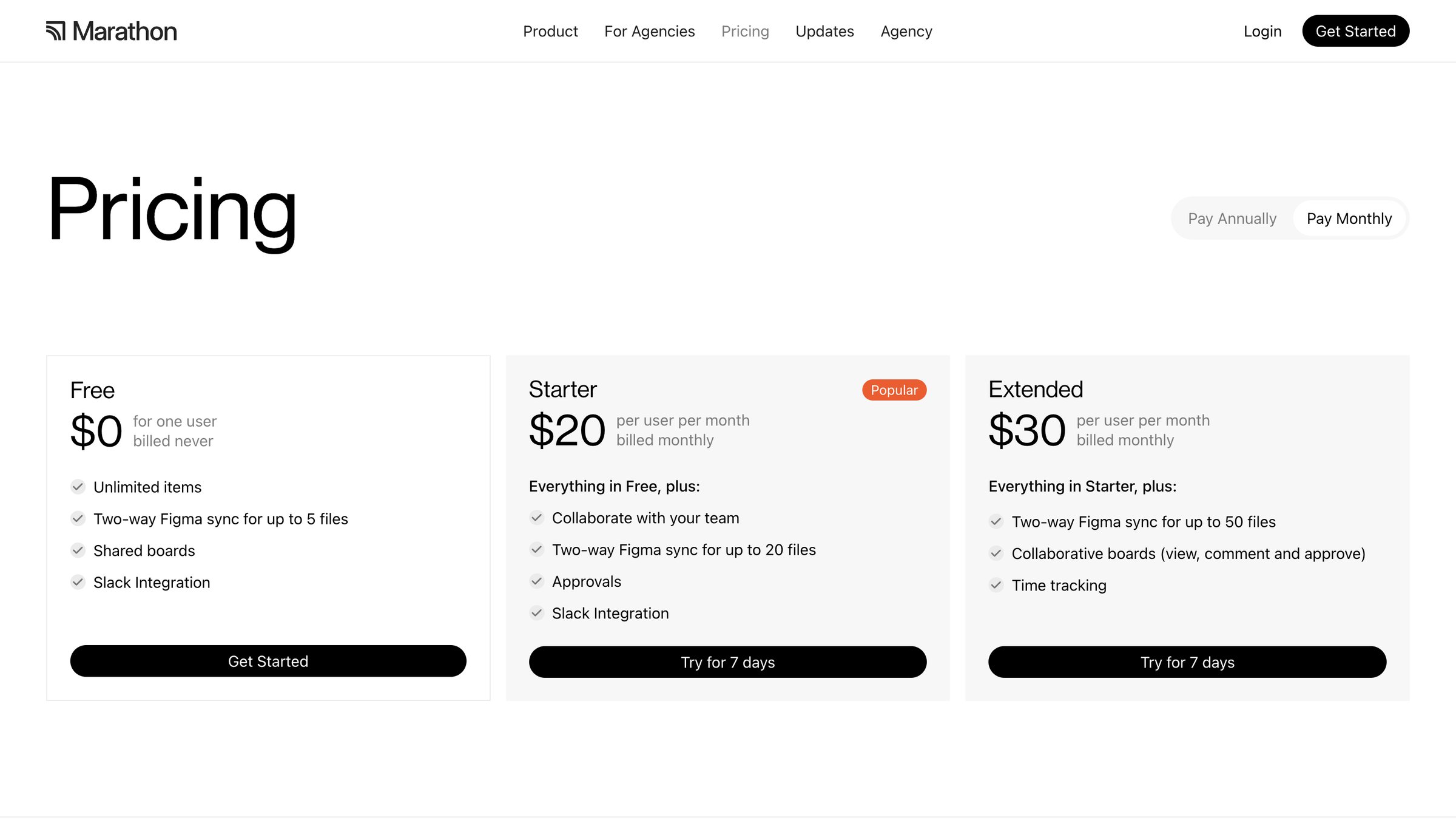 Marathon - Pricing – Marathon screen
