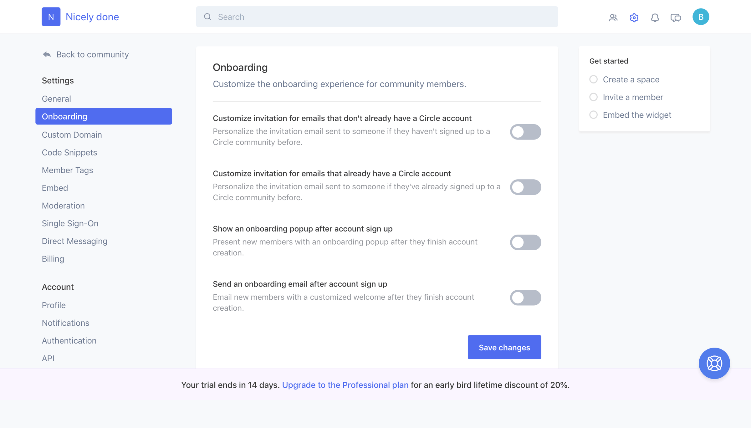 Circle - Settings screen