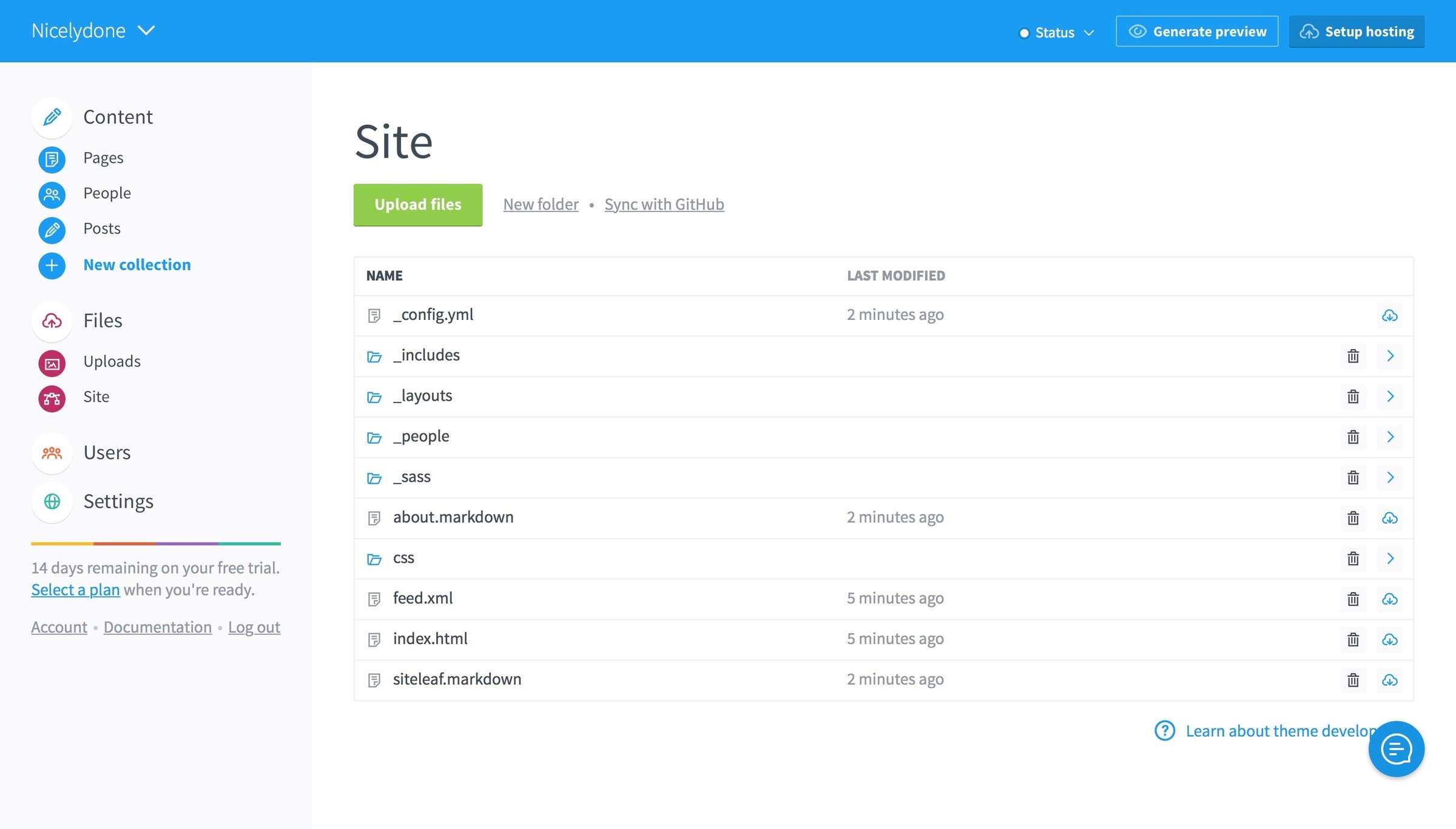 Siteleaf - List screen