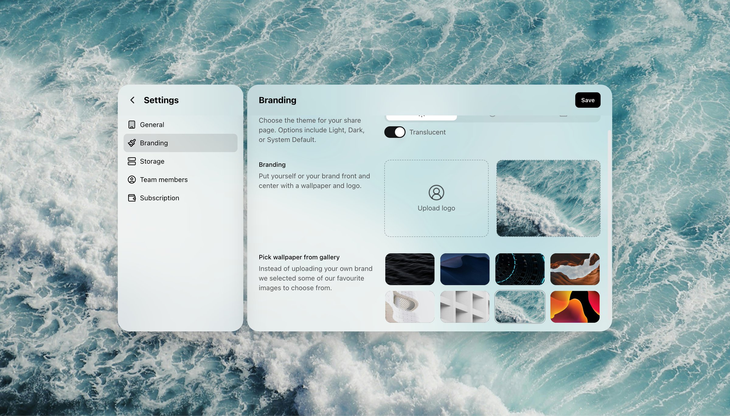 Shuttle - Settings screen