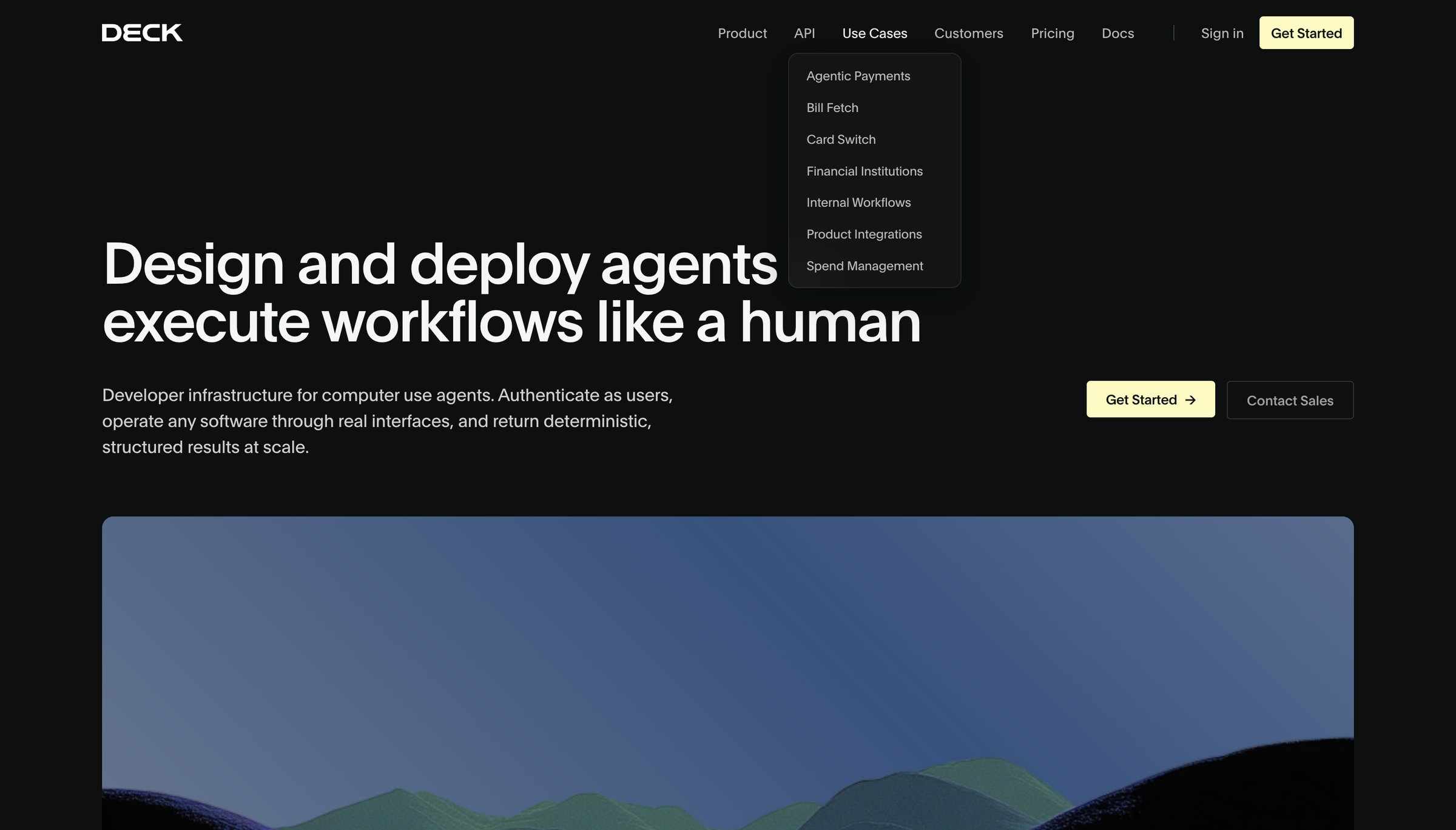 Deck - Deck - Agents that connect where APIs don't - hover: menu-item-0 screen