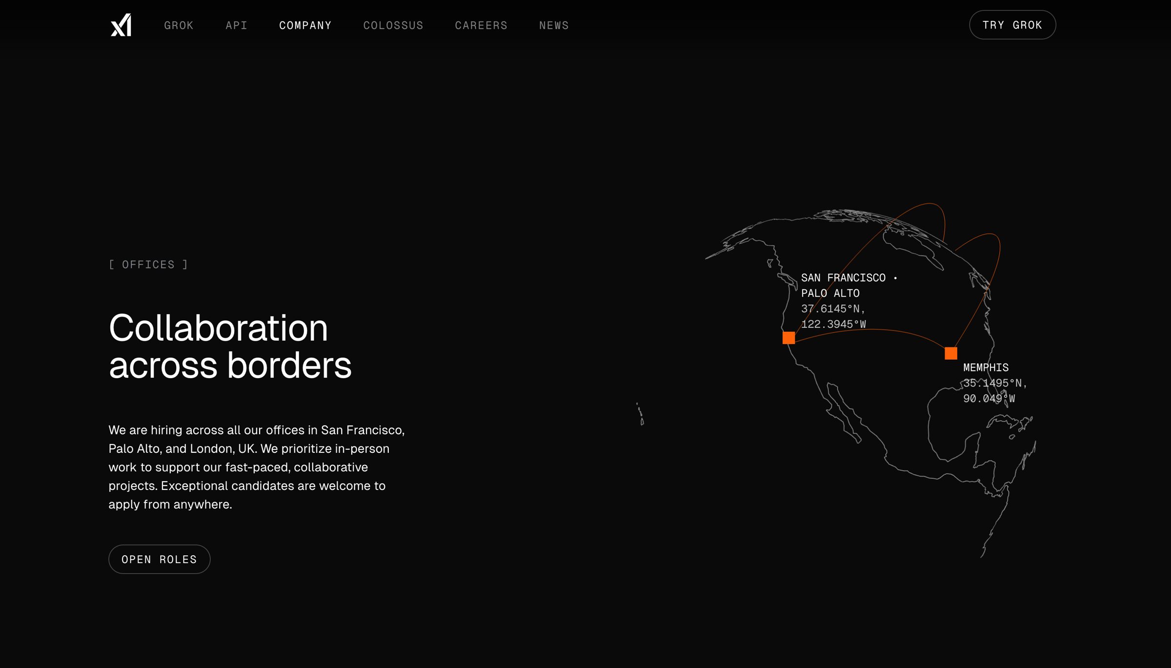 Grok - Company | xAI screen