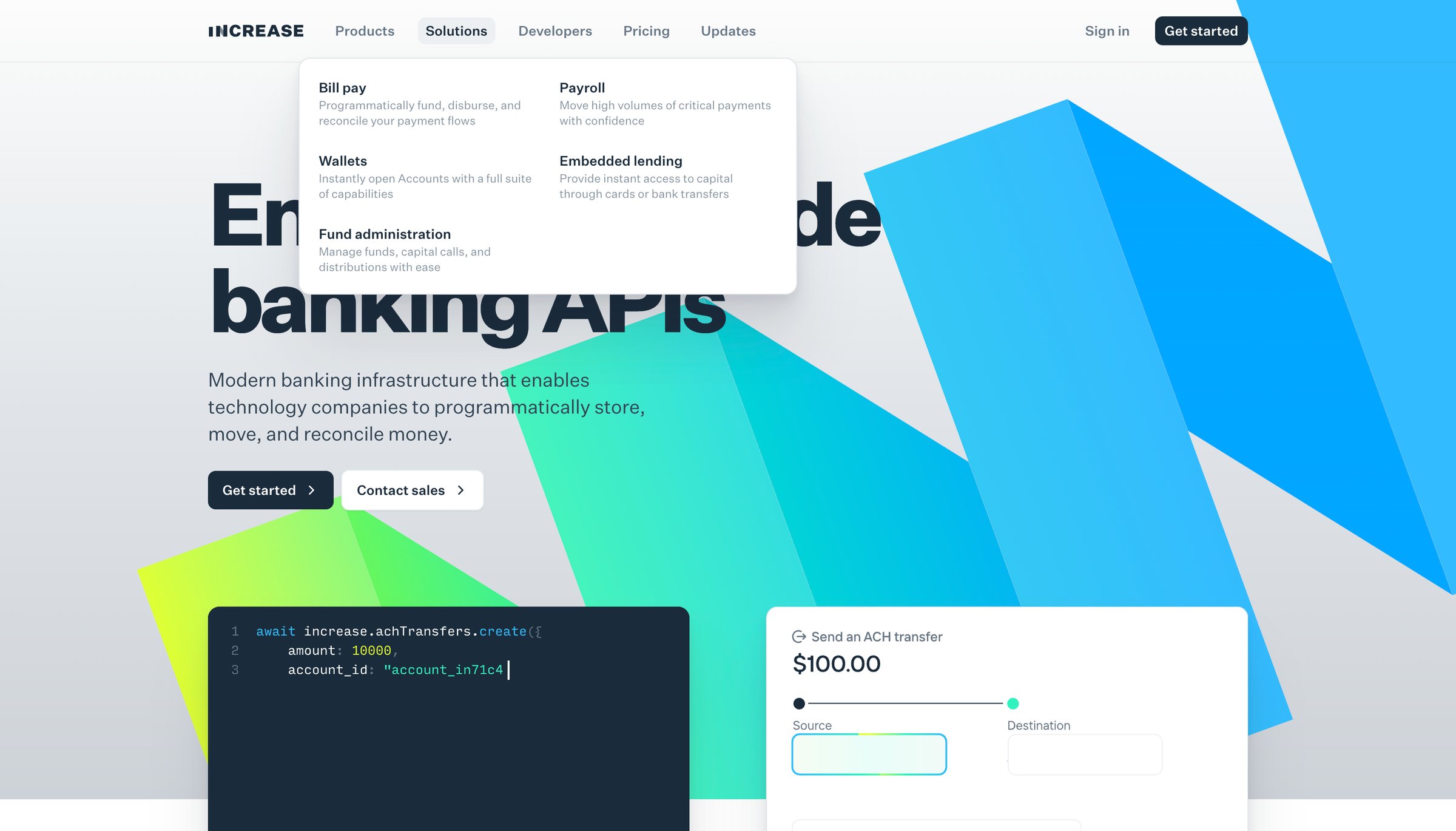 Increase - Increase — Enterprise-grade Banking APIs screen
