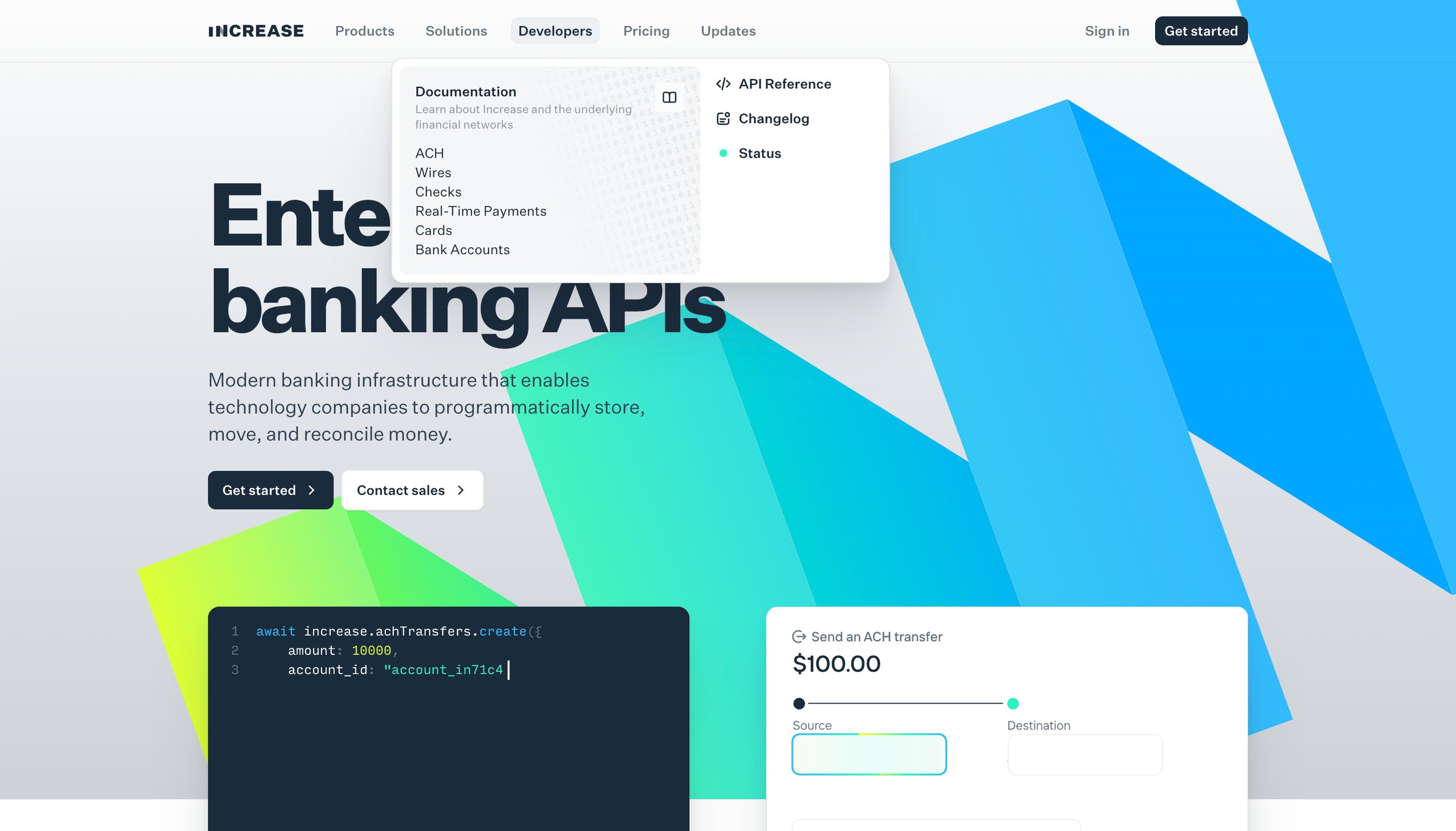 Increase - Increase — Enterprise-grade Banking APIs screen
