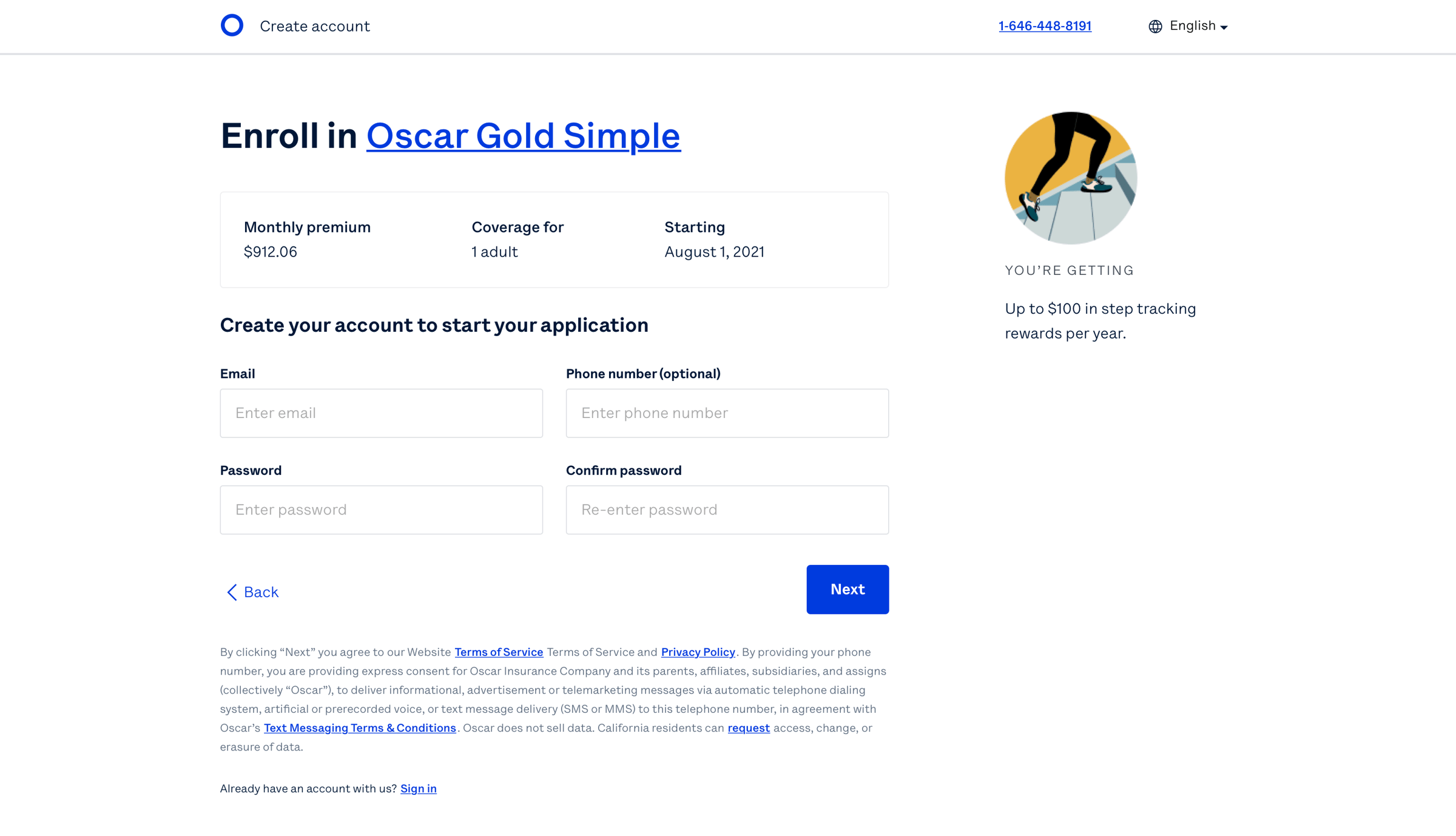 Oscar - Oscar | Create account screen