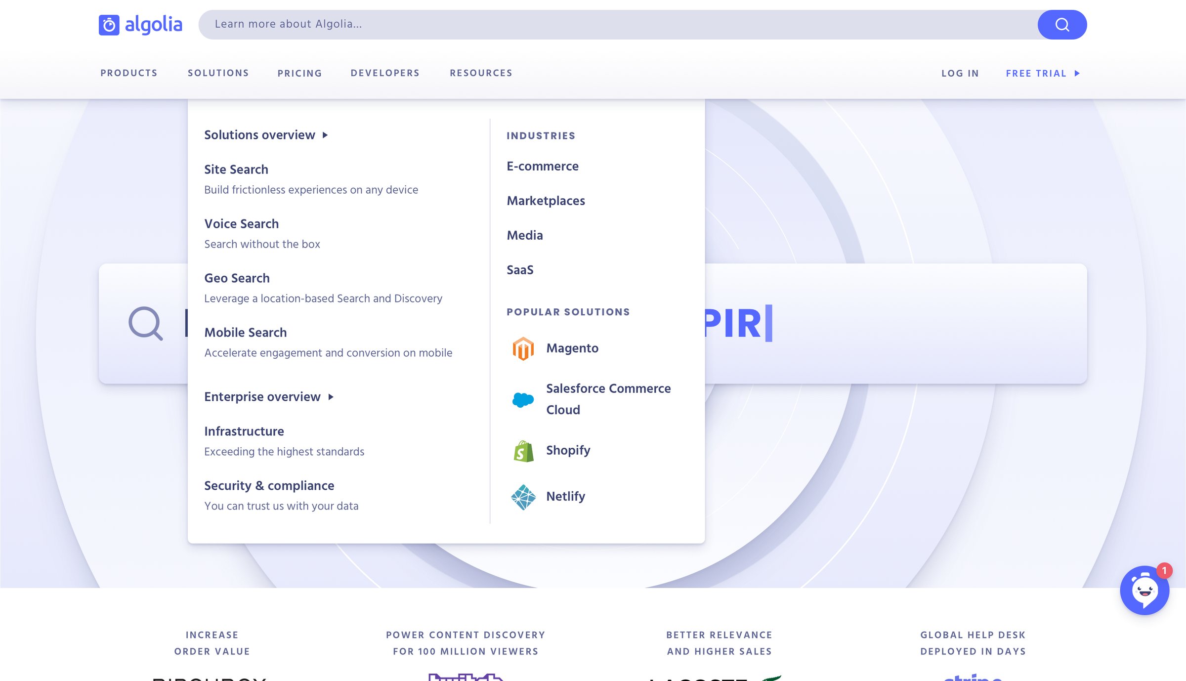 Algolia - Dropdown & other states screen