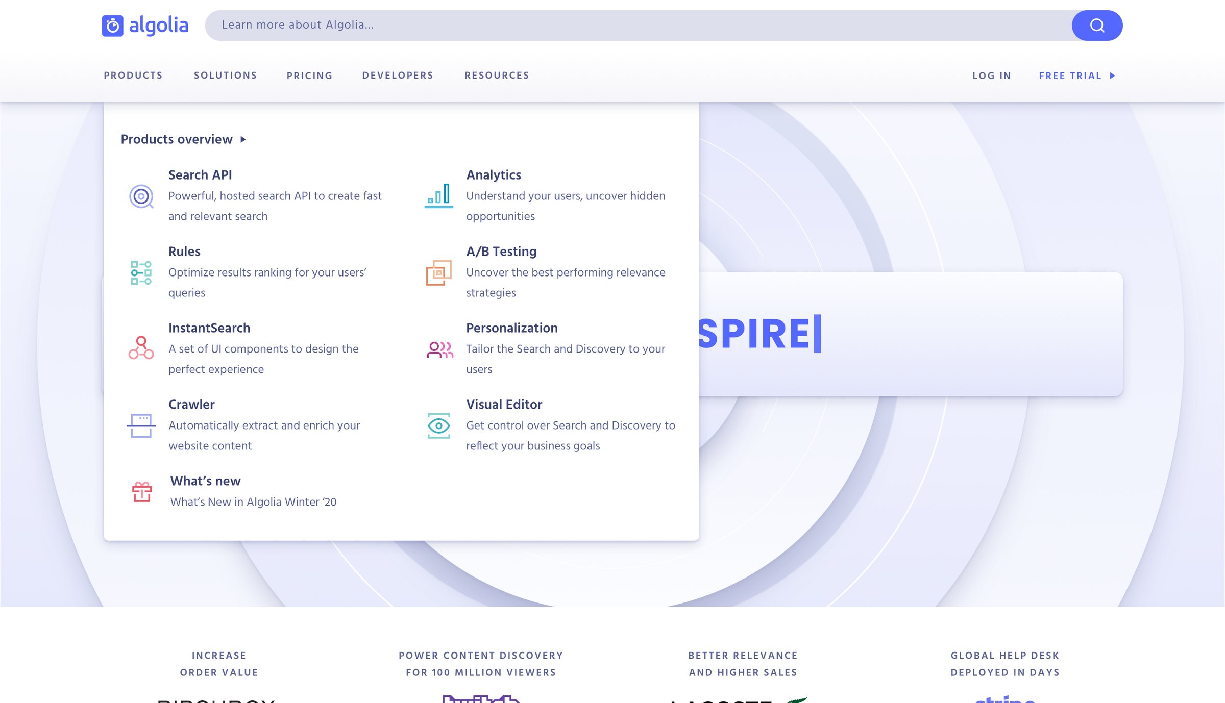 Algolia - Dropdown & other states screen