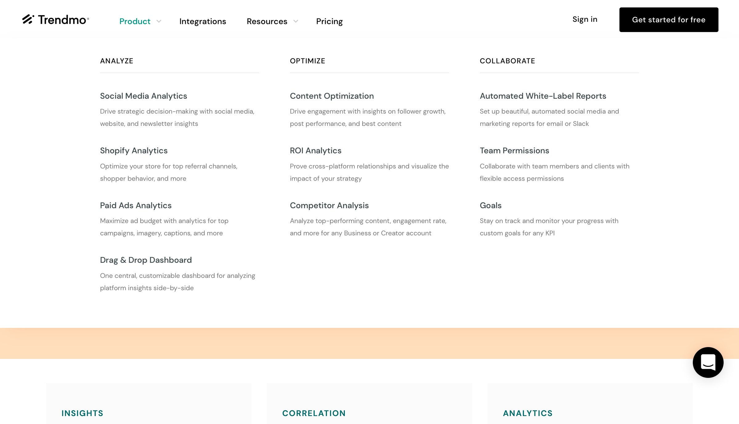 Trendmo - Navigation screen