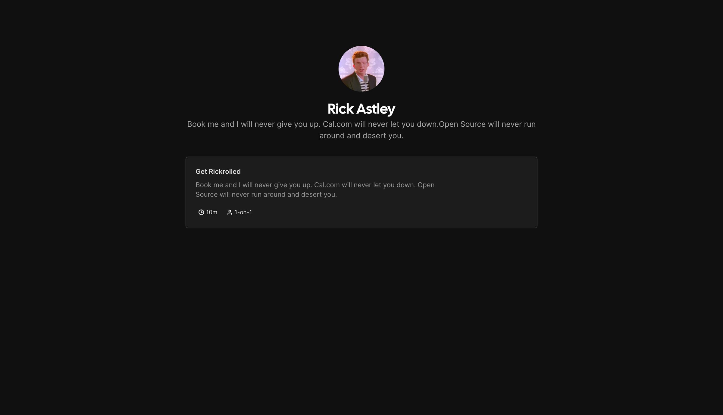 Cal.com - Rick Astley | Cal.com screen