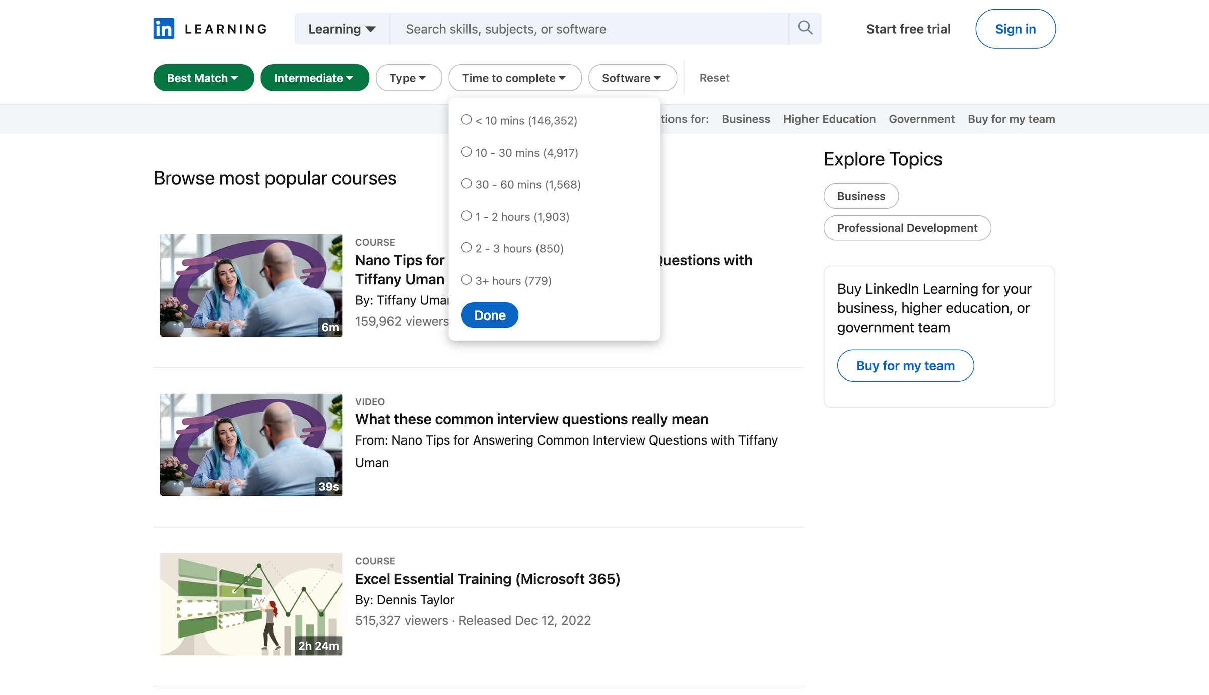Linkedin - Online Courses, Training and Tutorials on LinkedIn Learning screen