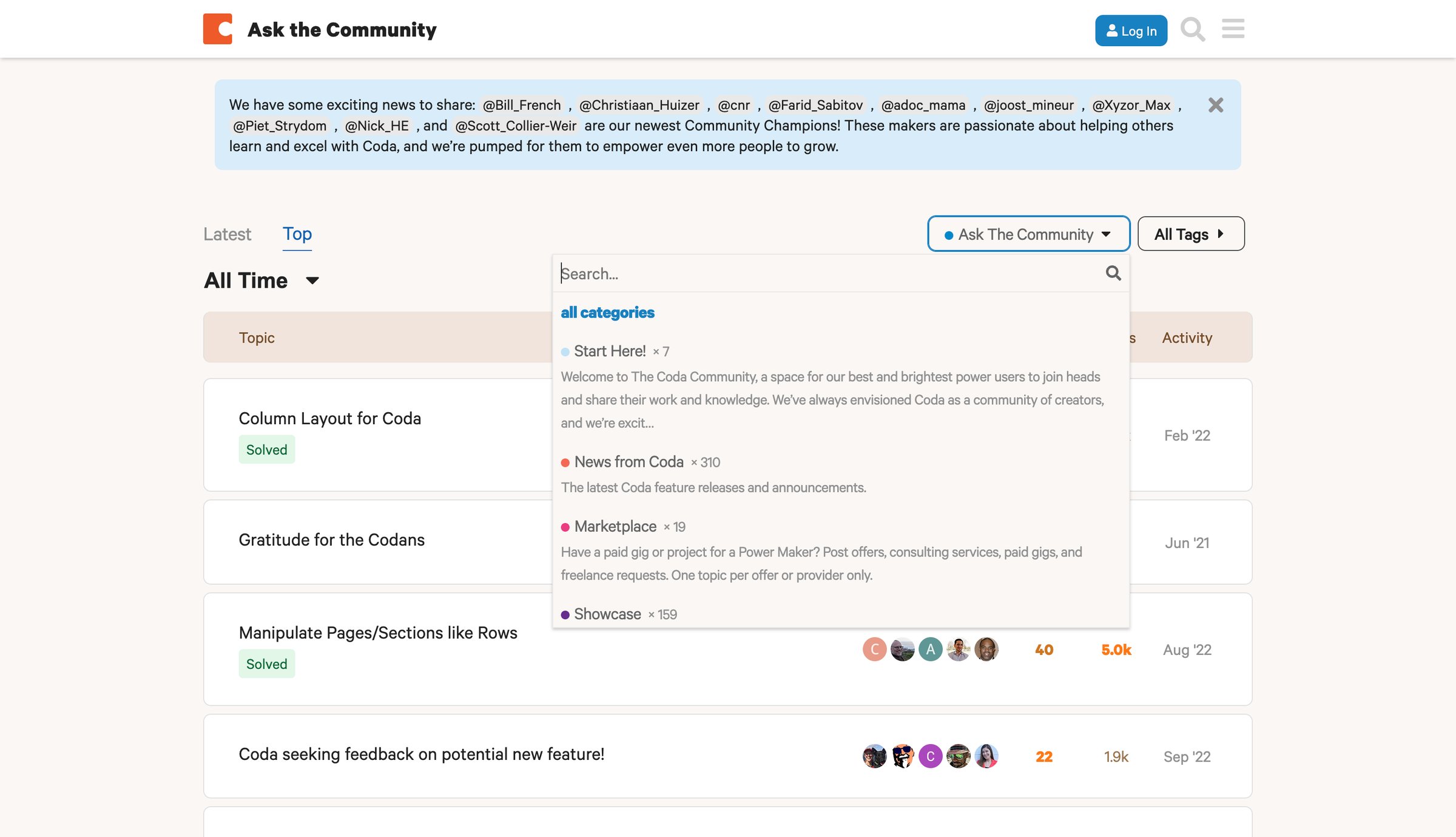 Top Ask the Community topics - Coda Maker Community from Coda