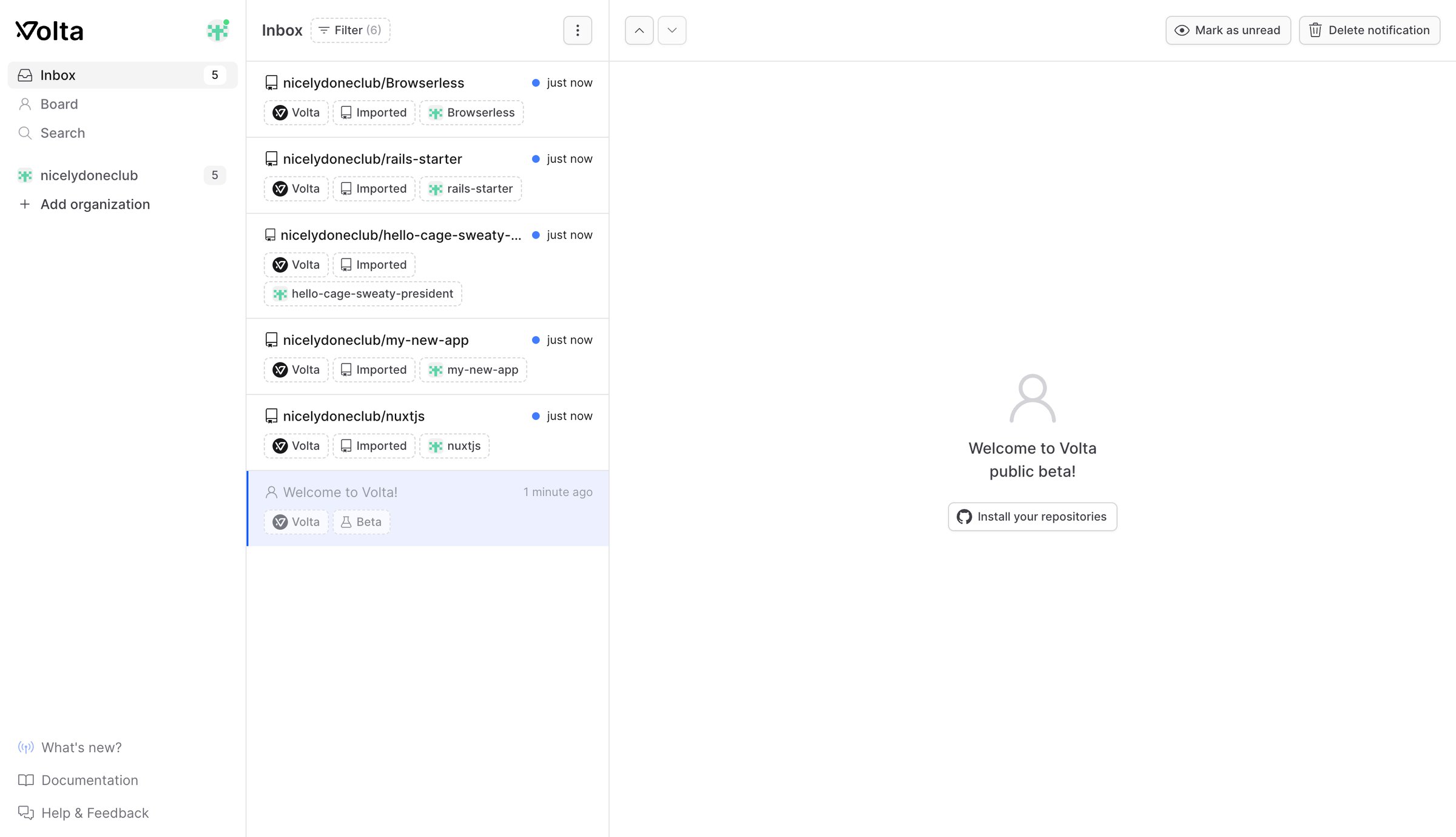 Volta - Inbox · Volta screen