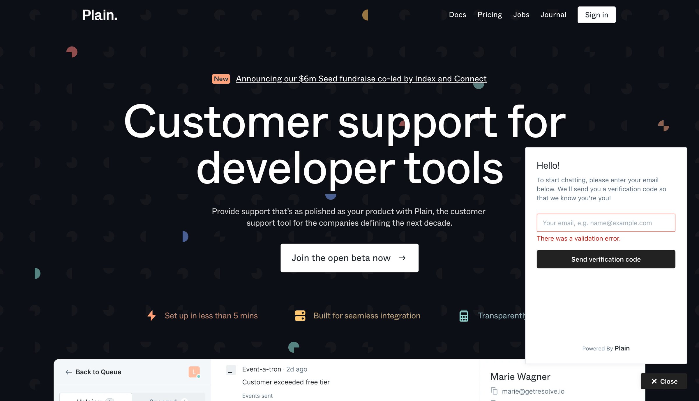 Plain - Plain - Customer support for modern tools screen