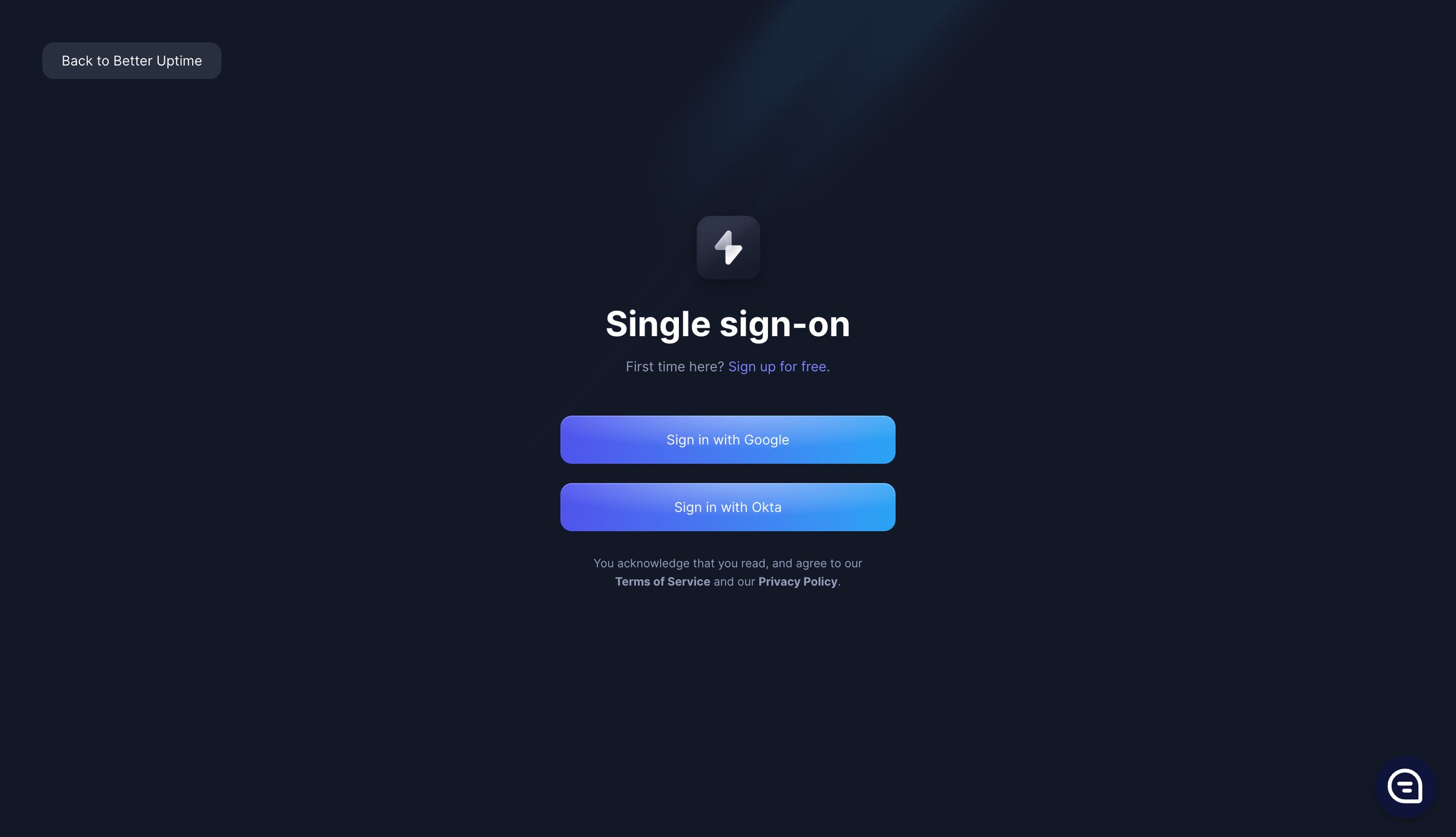 Better Stack - Single sign-on | Better Uptime screen